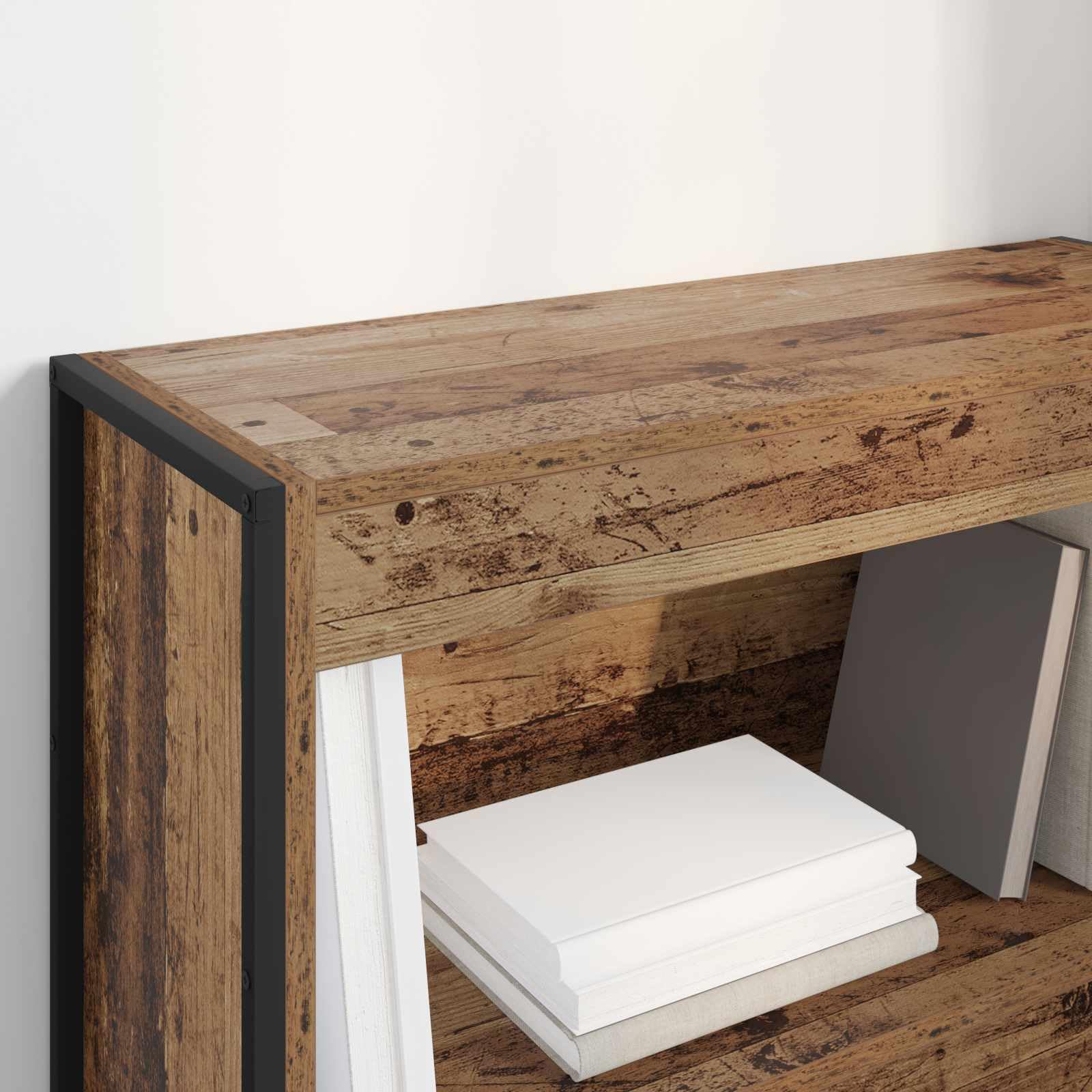 Regał na książki o wyglądzie starego drewna, 80 x 30 x 155 cm, materiał drewnopochodny i stal, przemysłowy regał stojący z 5 półkami, otwarty design do salonu, biura, korytarza
