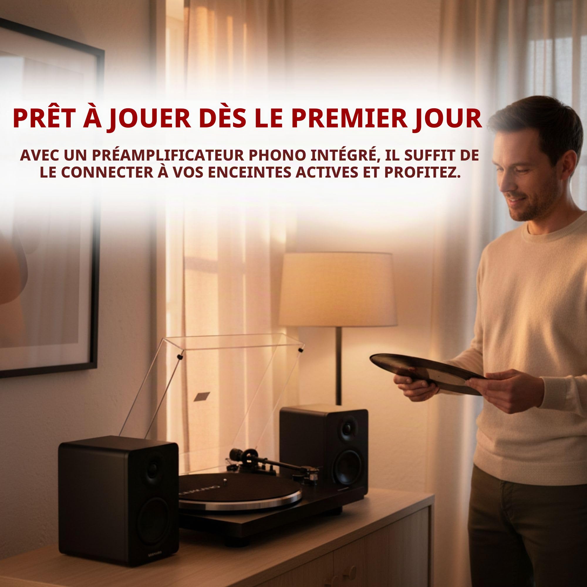 VULKKANO TD10 Platine Vinyle avec Bras de Précision, Égaliseur Phono/Ligne Intégré et Design Élégant, Tourne-Disque Compatible avec Les Vinyles 33 et 45 RPM