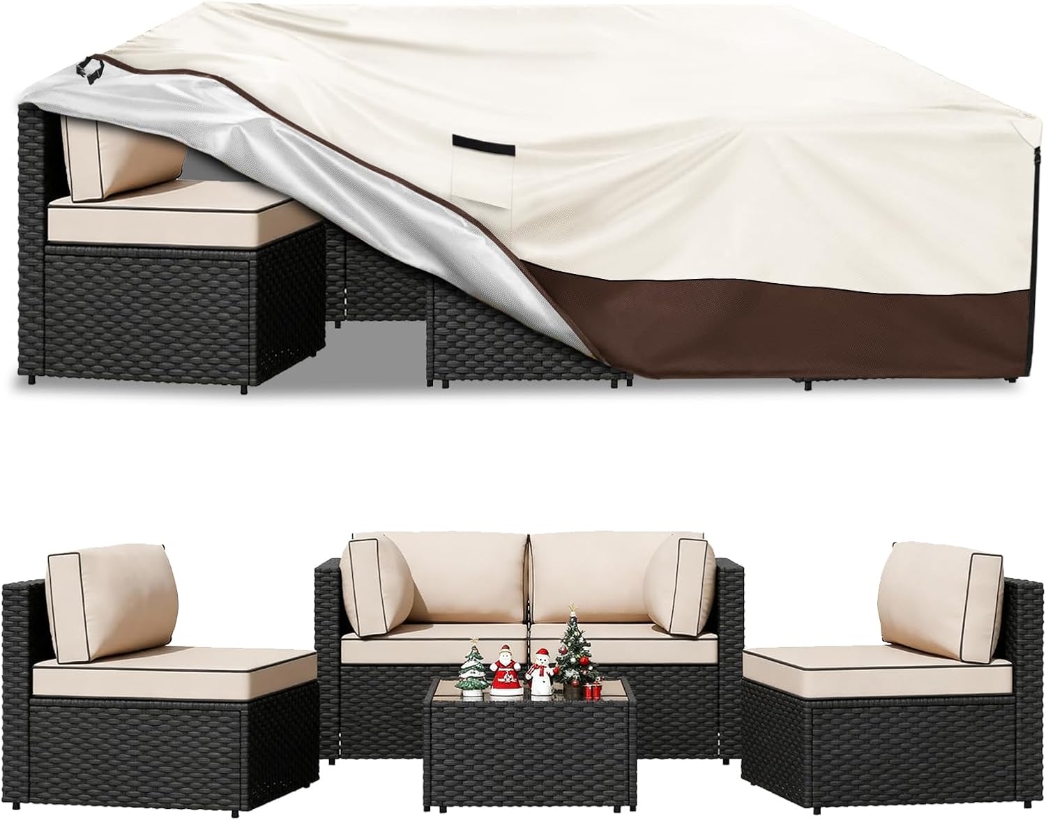 Patio Furniture Covers Waterproof,Heavy Duty Outdoor Furniture Covers, Rectangle Patio Table Cover Fits 5-8Piece Sectional Set Outdoor Chair Couch Table Sets(126" L x 63" W x 28" H)