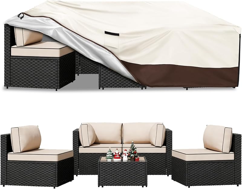 Waterproof Outdoor Patio Furniture Covers,126"L x 63"W x 28"H,Beige | Heavy-Duty Fabric, Fits 5–8 Piece Outdoor Furniture Sets. Waterproof, Dustproof, UV-Resistant, and Tear-Resistant