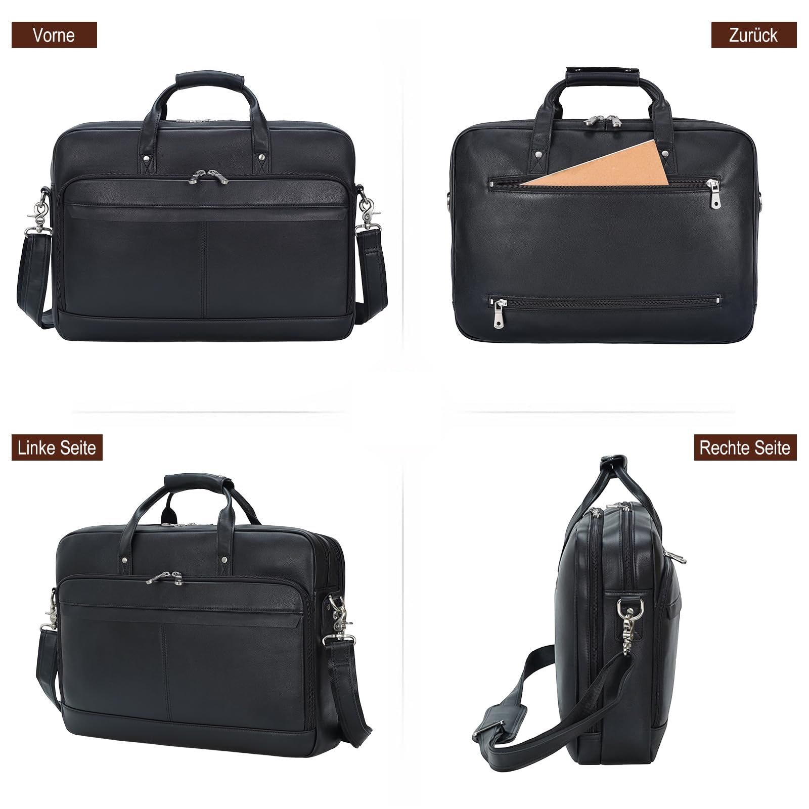 TIDING Aktentasche Herren Leder 17 zoll Laptoptasche Business Tasche 15.6" Laptop Handtasche Vintage Umhängetasche für Geschäft Büro