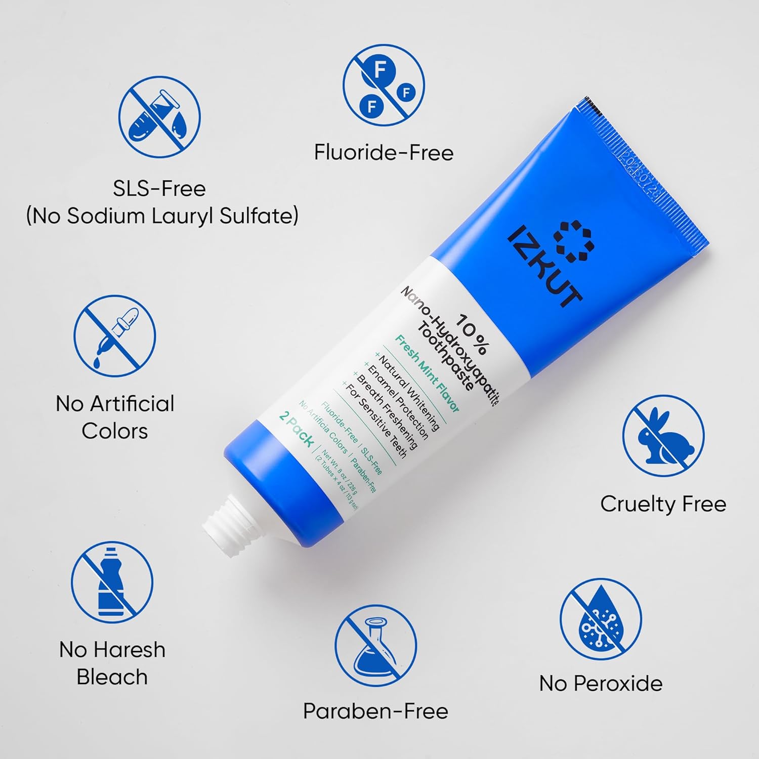 IZKUT 10% Nano Hydroxyapatite Toothpaste: Fluoride Free Natural Whitening Toothpaste for Sensitive Teeth, Enamel Support, Plaque Remover, SLS Free, Fresh Mint Flavor, Adults & Kids, 4 oz (Pack of 2) - Image 7