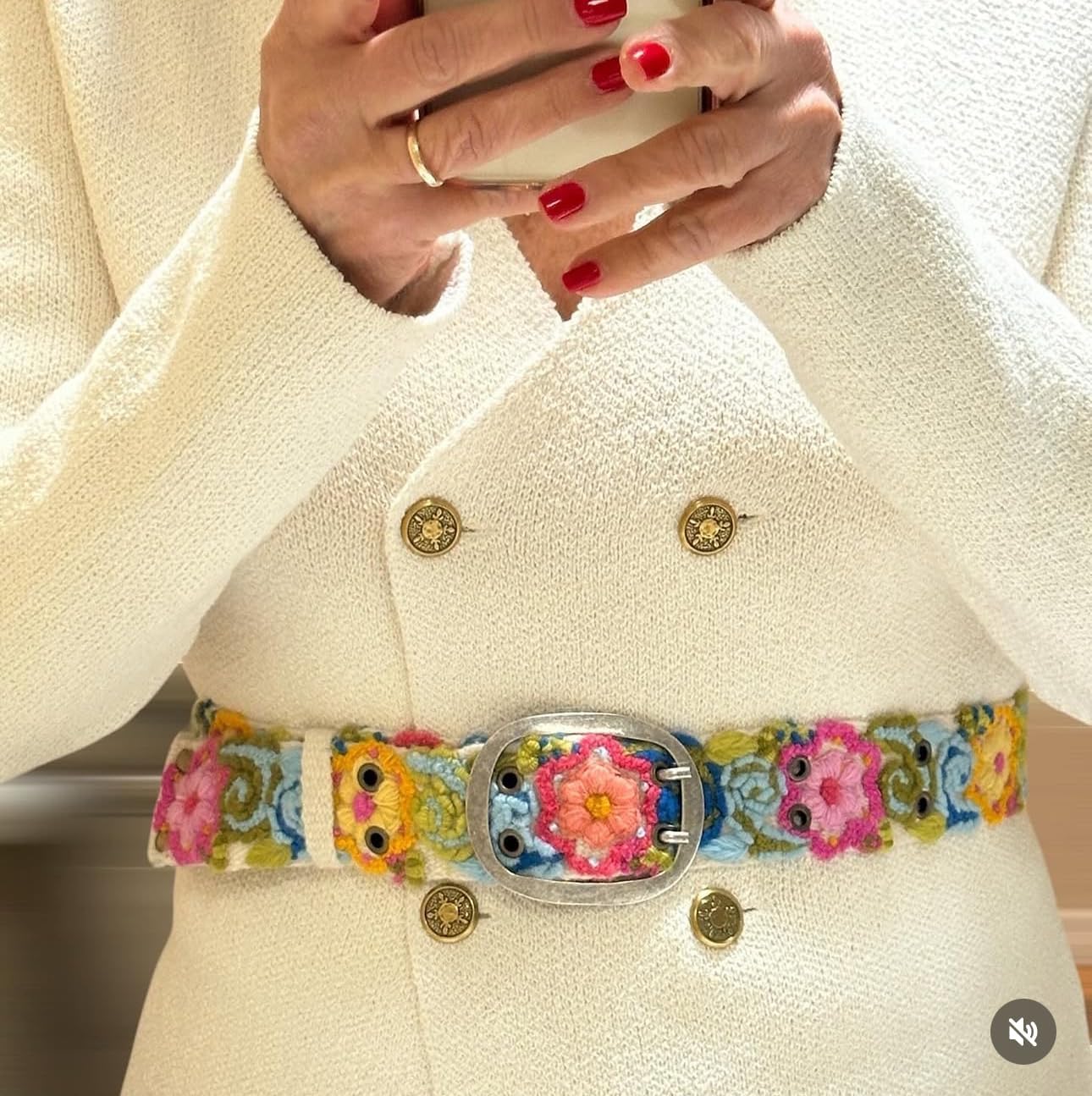 Peruvian Embroidered Belt for Women - Flower Belt, Eternal Bloom/Cream Background