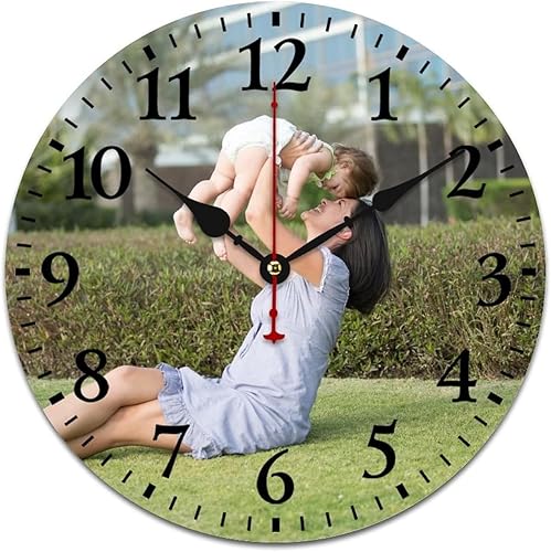 Miniatura 9 de Reloj de pared personalizado con imagen, reloj de madera Rusitc personalizado de 15.7 pulgadas, decoración del hogar, reloj redondo silencioso