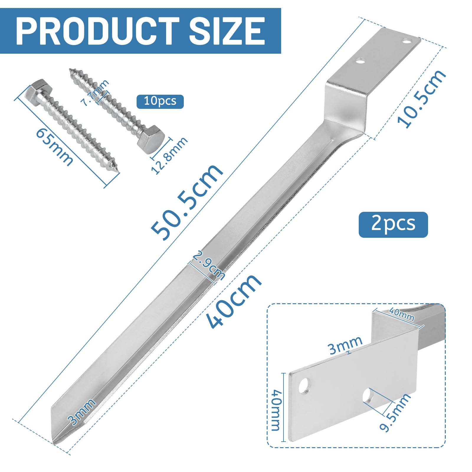 DBREAKS Juego de 4 Anclajes de Suelo para Columpios, Soportes para Postes, Acero Galvanizado, Anclajes Postes Madera, Manguito de Suelo en Forma de L, 50cm