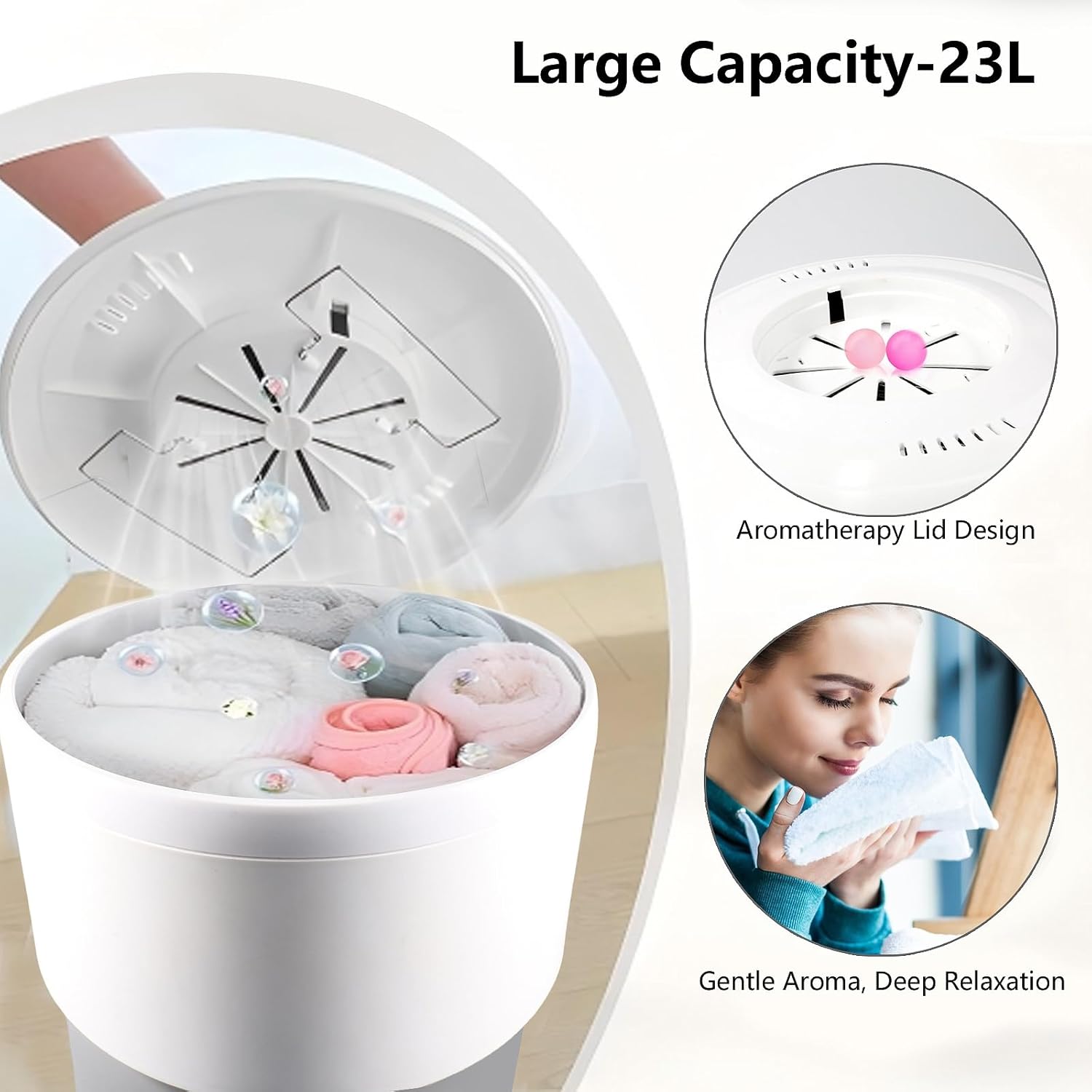 Foldable Towel Warmer Bucket for Bathroom & Spa, 23L Large Capacity with Aroma Tray, Ambient Light & Hidden Hooks, Auto Shut-Off, Heated Towel Steamer for Towels, Pajamas, Baby Clothes, Gift for Women