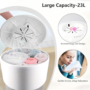 Foldable Towel Warmer Bucket for Bathroom & Spa, 23L Large Capacity with Aroma Tray, Ambient Light & Hidden Hooks, Auto Shut-Off, Heated Towel Steamer for Towels, Pajamas, Baby Clothes, Gift for Women