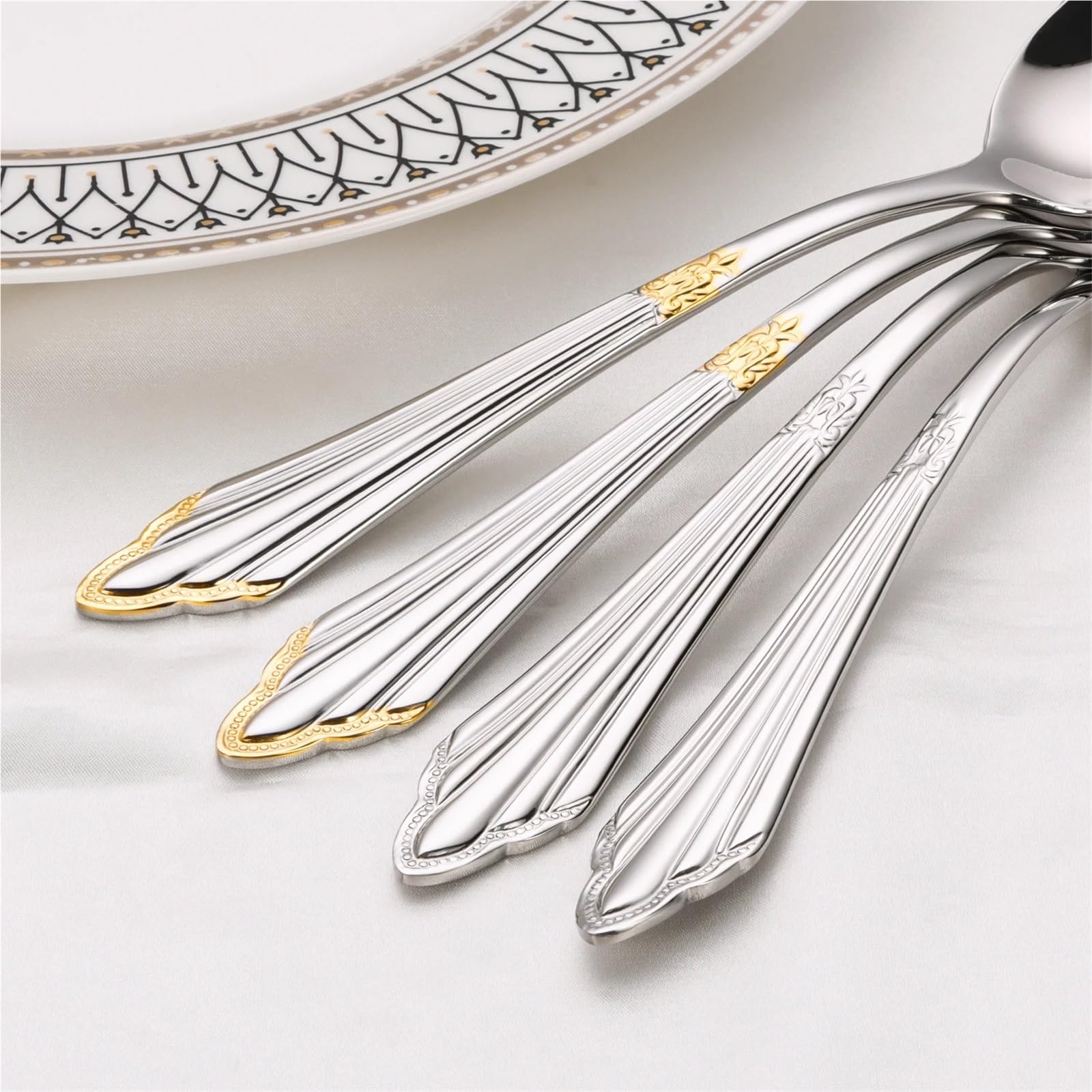 Löffel Luxuriöses, vergoldetes, glänzendes Tafellöffel-Set – 21 cm große, spülmaschinenfeste Tafellöffel aus Edelstahl 18/10, 2/3/4/5/6 Stück(Style10)