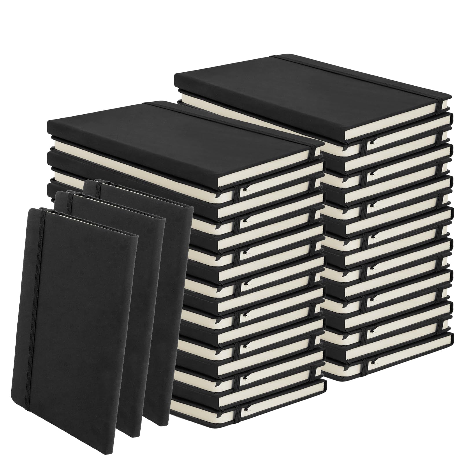 35 quaderni a righe con fascia elastica, 14,9 x 20,3 cm, neri, in pelle PU, A5, con copertina rigida, per ufficio, scuola