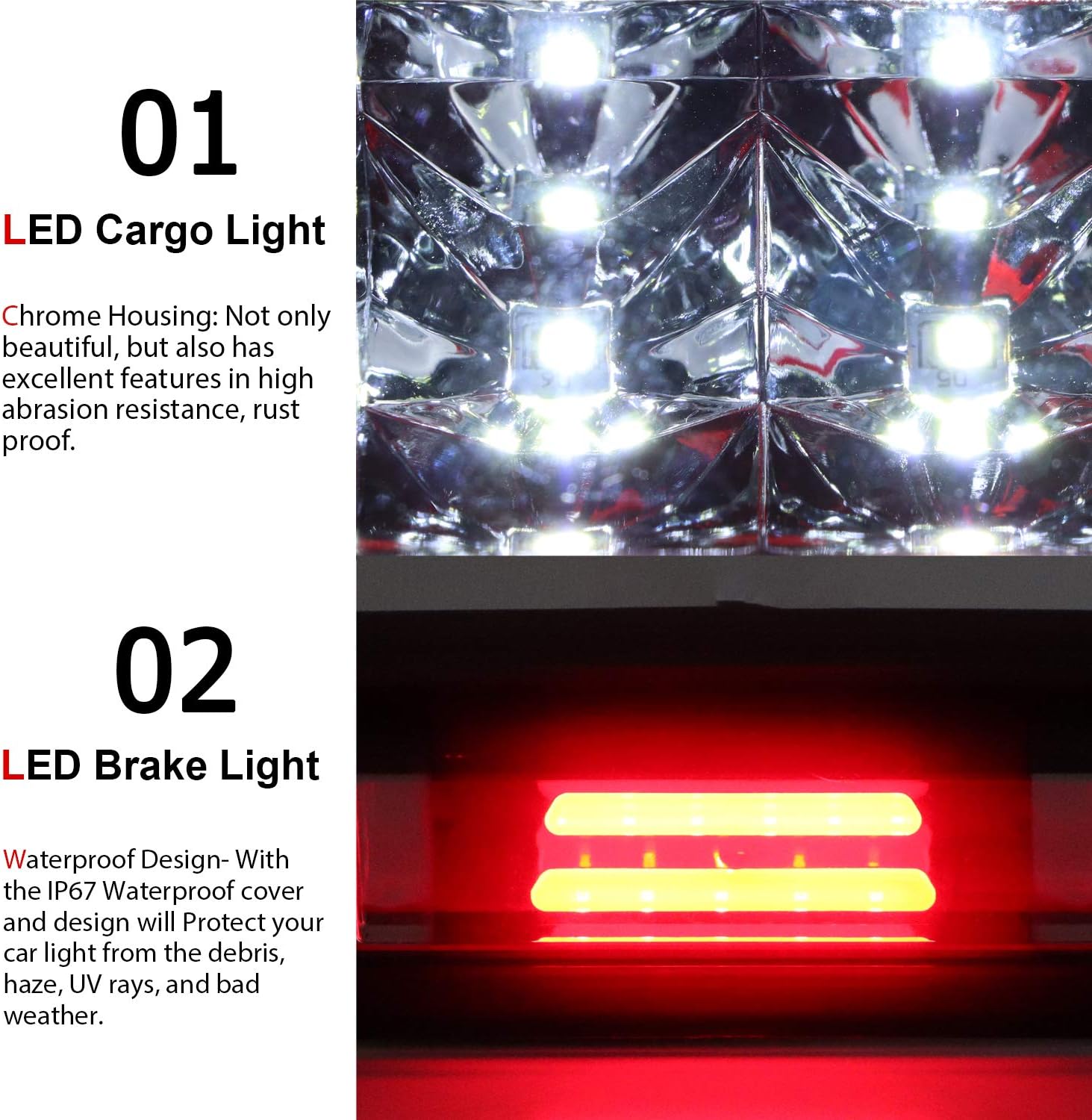 Tresound For 2007-2013 Chevy Chevrolet Silverado/GMC Sierra 1500 2500HD 3500HD 3D LED Bar 3rd Third Tail Brake Light Rear Cargo Lamp High Mount Stop light Electroplating Housing (Red)