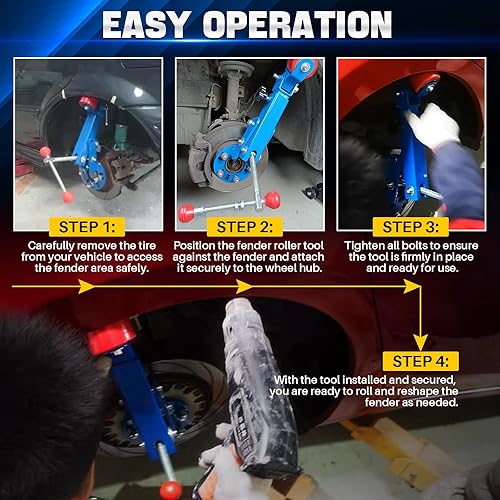 Vista 5 de DASBET Herramienta Rodillo de Guardabarros Herramienta de Reforma y Extensión, Rodillo de Arco de Rueda de Auto de Servicio Pesado Herramienta
