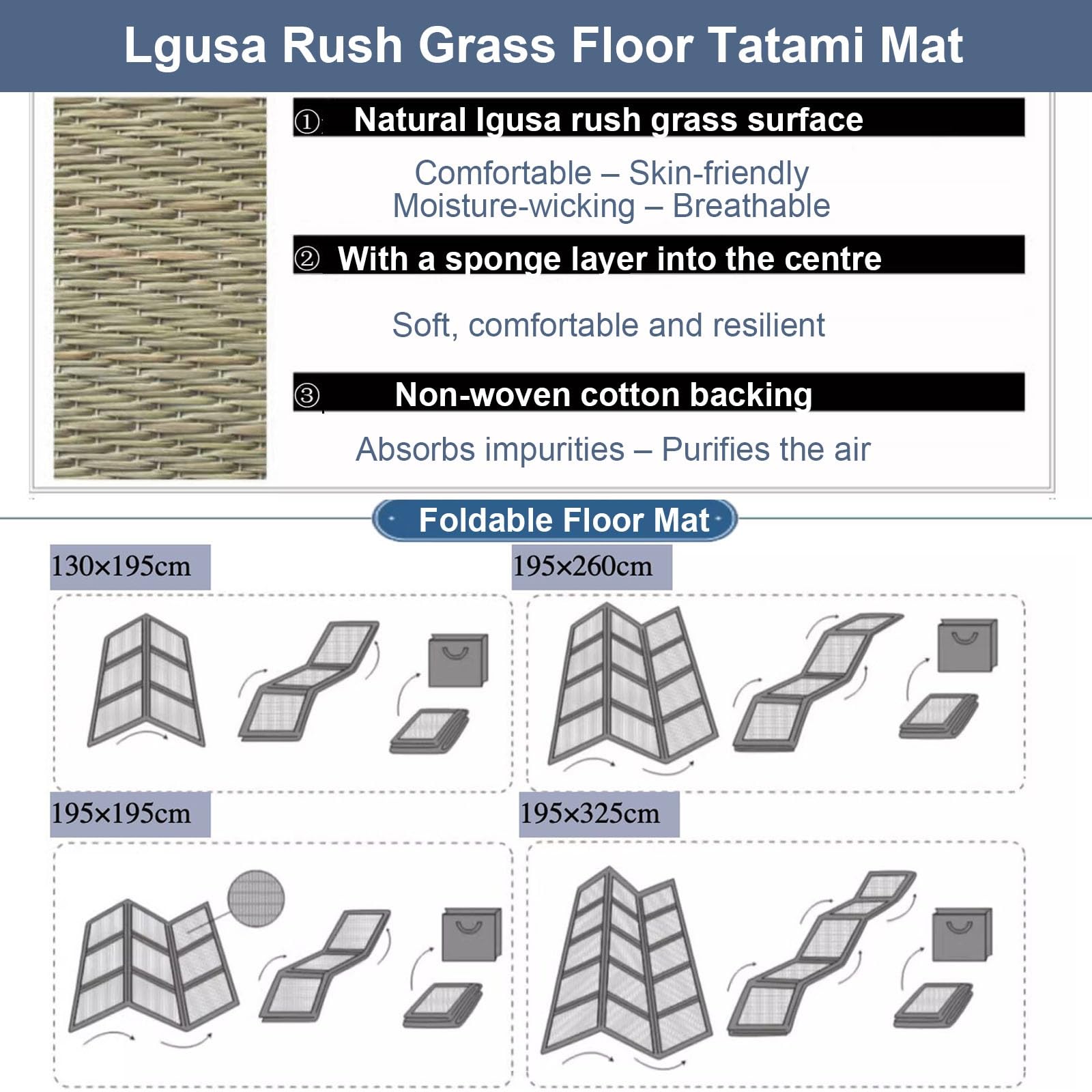 Colchón Tatami Japonés Tapete de Suelo Hierba Igusa Alfombrilla de Gateo(Coffee,195x195cm)