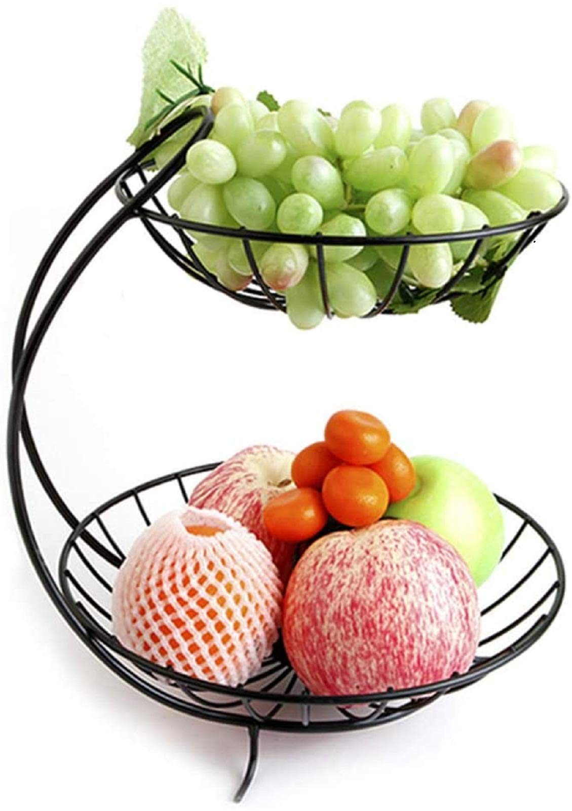 Zebroau Fruit Stand Storage Metal Fruit Basket 2 Stand Table Decoration Fruit Bowl Fruit Basket Fruit Plate Decoration Black