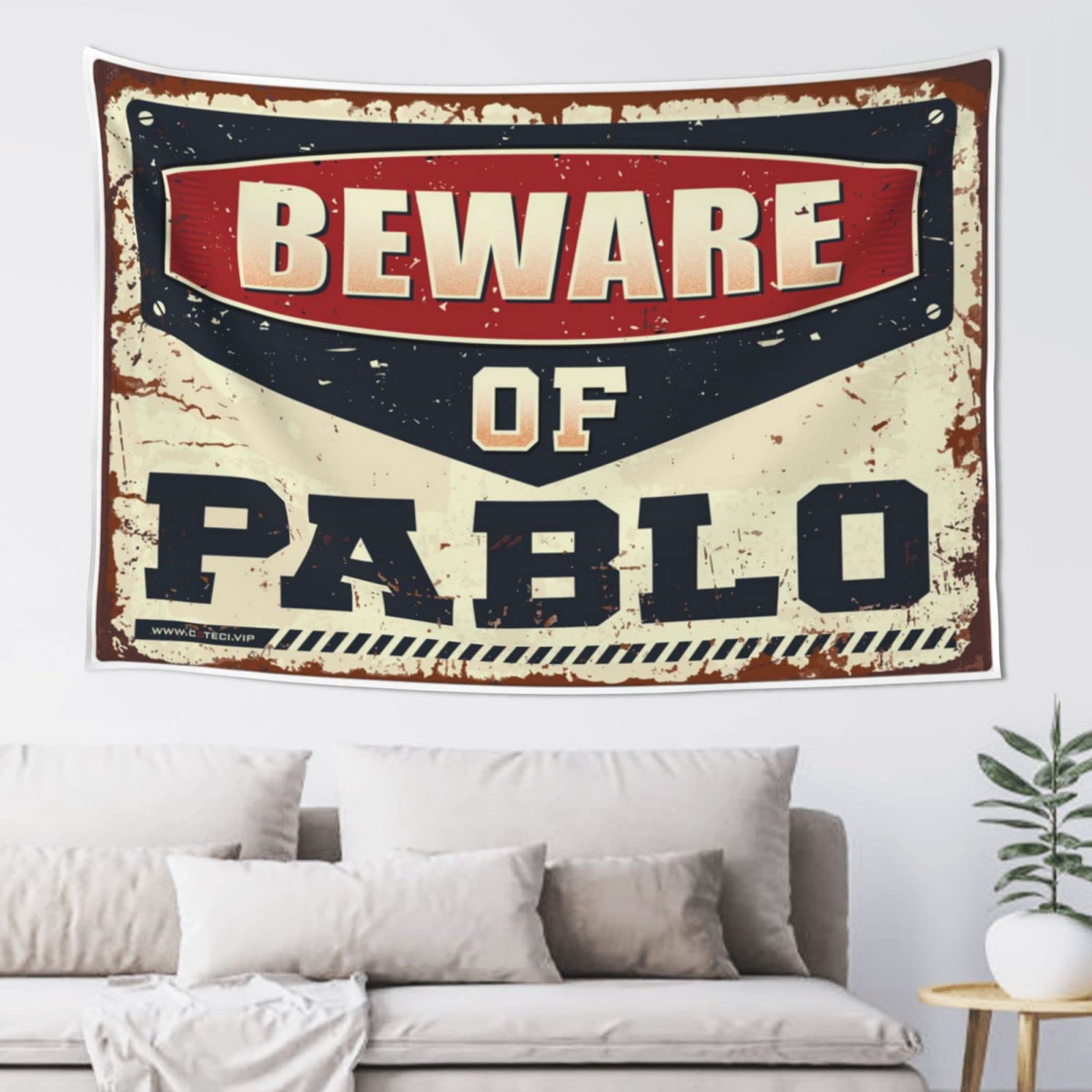 PRAVOXI Tapestry With Words Beware Of Pablo Tapestry Men Cave Decor Bedroom Decor Aesthetic(100X150CM)