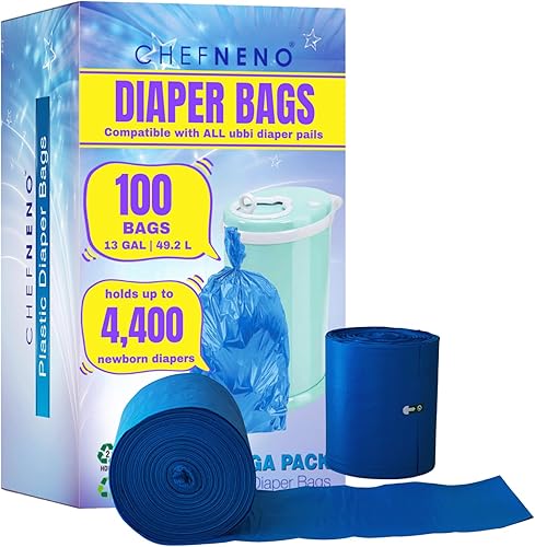 Bolsa de plástico desechable para pañales (100 unidades) compatible con bolsa de pañales Ubbi con capacidad de 13 galones, bolsa de pañales para