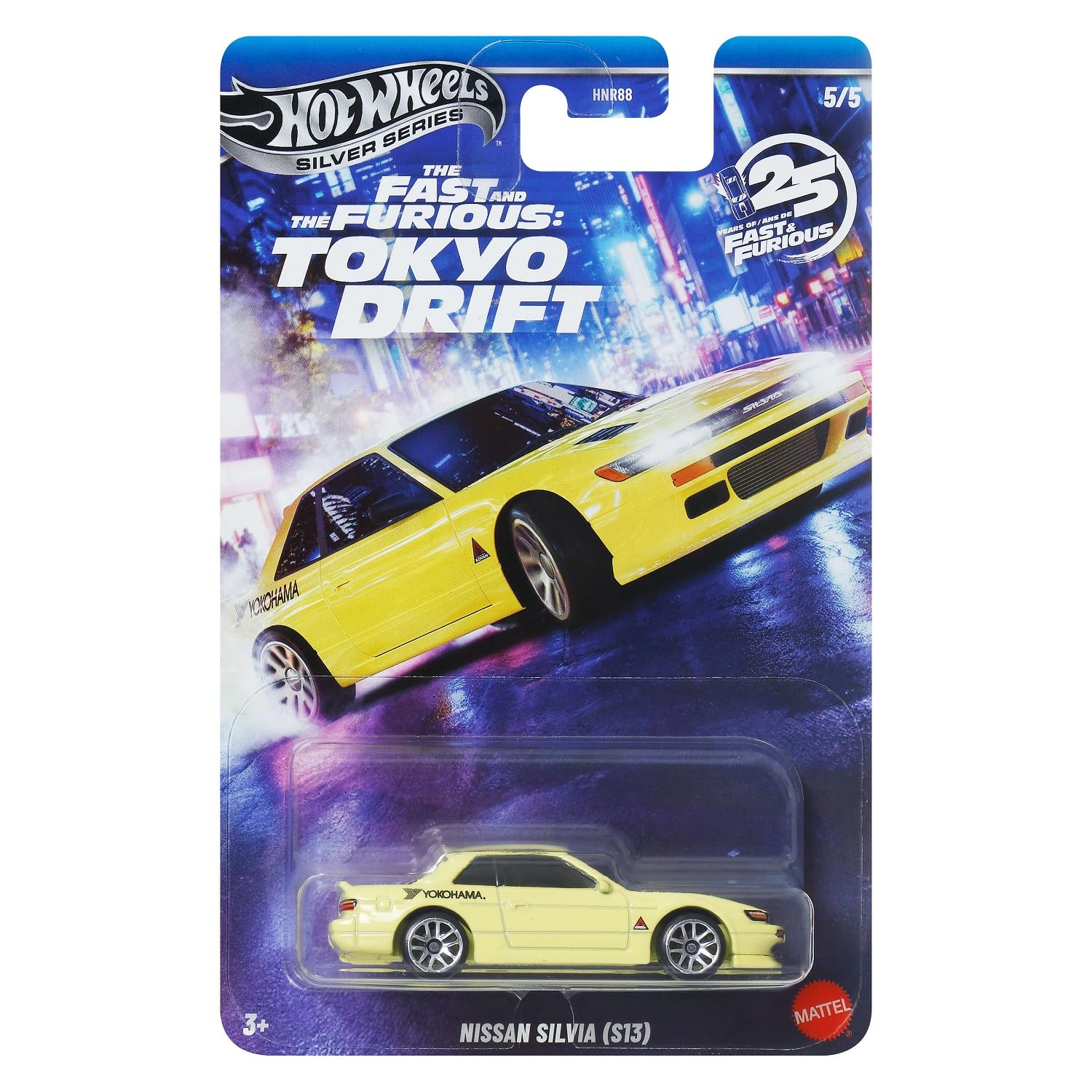 Hot Wheels Toy Car, Fast & Furious Nissan Silvia S13 Custom 1:64 Scale Vehicle with Elevated Deco Execution, Die-Cast Car Seen in The Fast Movies (Styles May Vary)