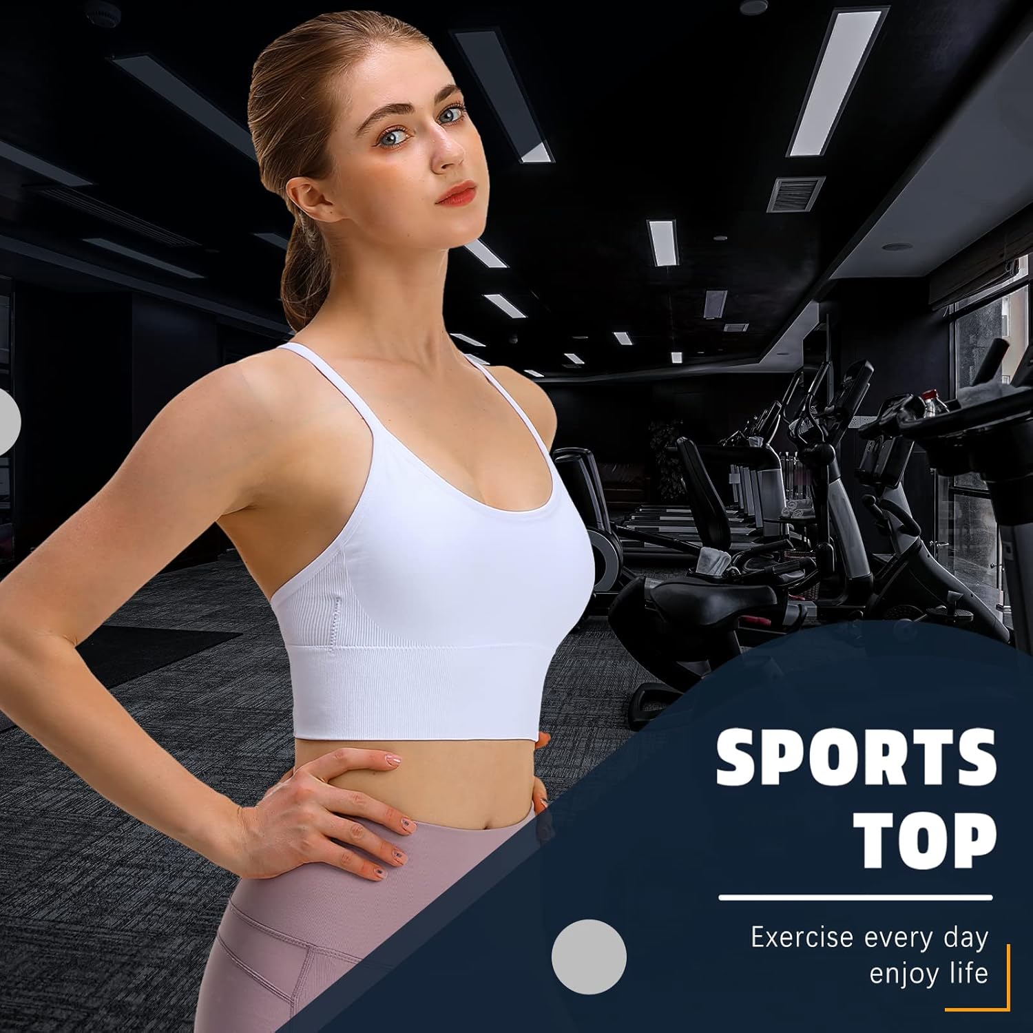 Sports Bra, Workout Tops for Women, Medium Impact Strappy Padded Sports Bras for Women High Support - Image 2