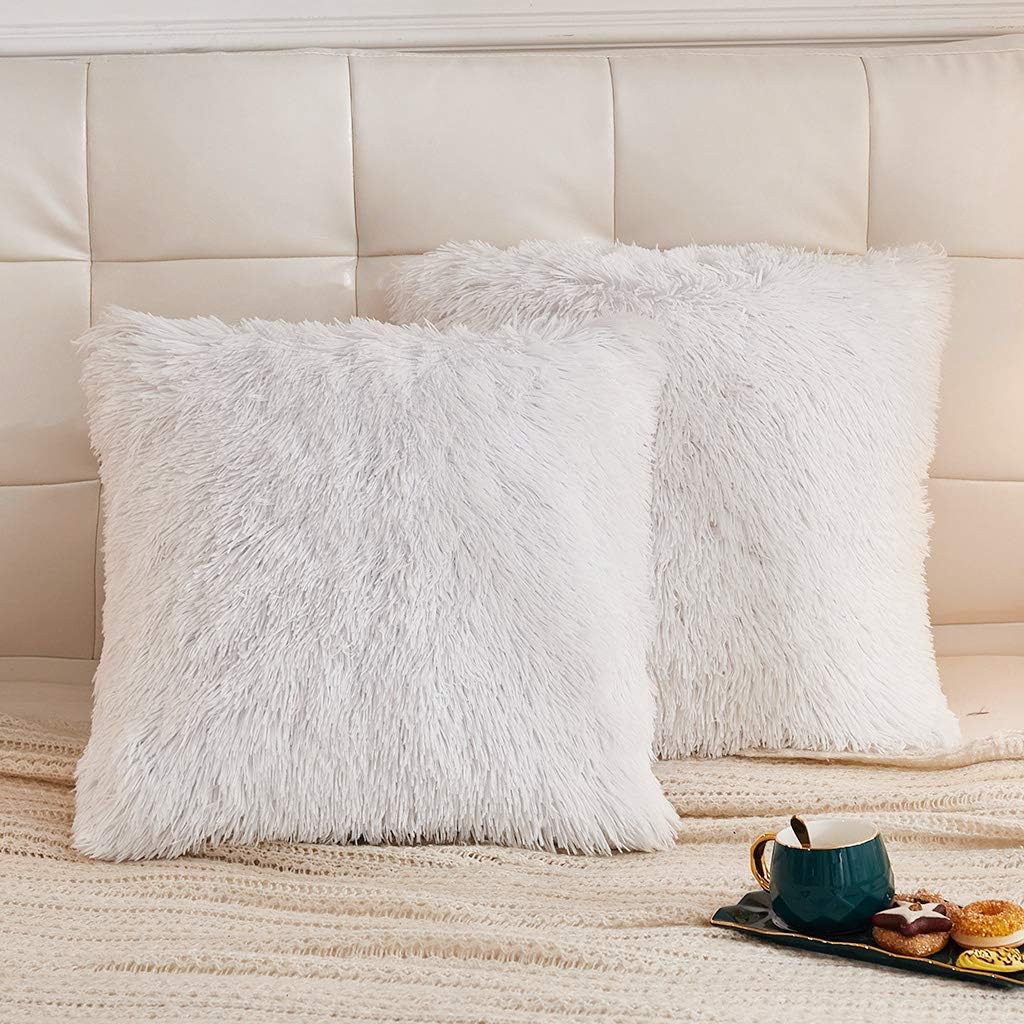 LIFEREVO 2 Pack Fluffy Faux Fur Pillow Cases,18 x 18 Inches
