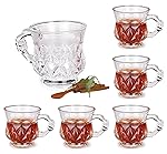 bellemax 160ML Premium Glass Tea and Coffee Cup Glass Mug, Transparent,Glass Cups Set for Milk Cup, Hot/Cold Drinks Cups, Herbal Tea, Green Tea, Lemon Tea Cup Set of (6)