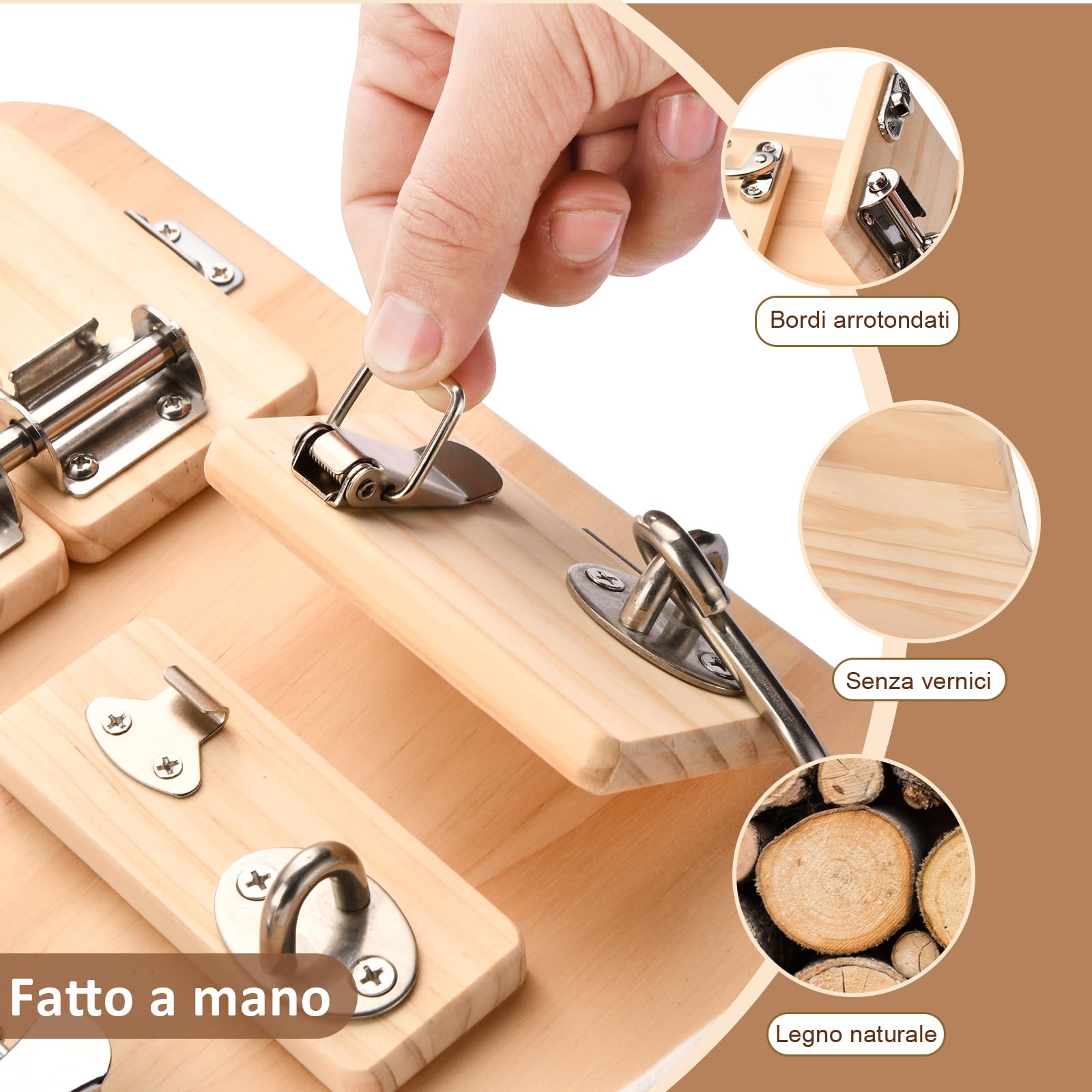 potatomato Busy Board Montessori 21-in-1 – Giocattolo educativo in Legno per Bambini, sensoriale e motorio con Puzzle – Regalo per Bambini e Bambine, Gioco da Viaggio e all’Aperto autismo