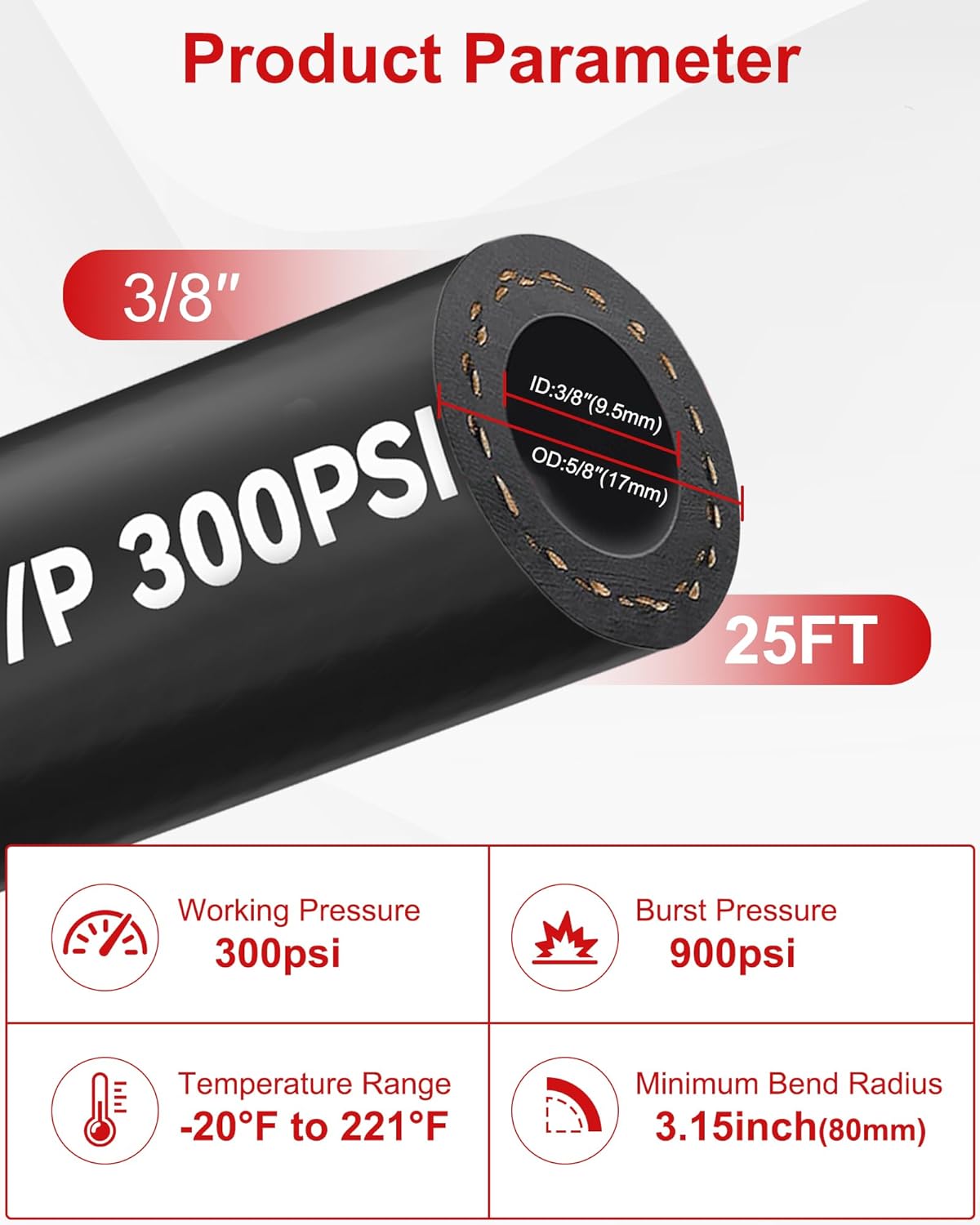 POHIR 25FT 3/8'' Marine Fuel Line Hose SAE J1527 Type A1-15, Feed Line Rubber Standard for Ships and Marine Equipment (3/8'', 25 FT)