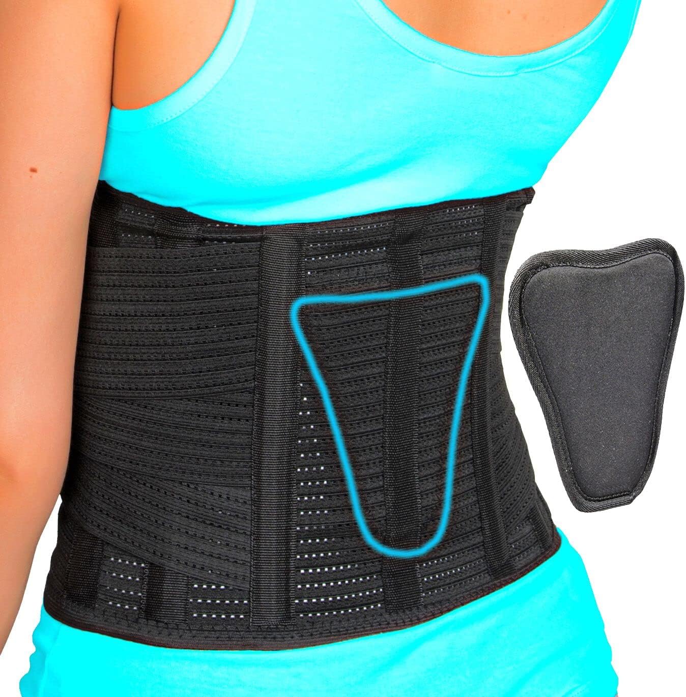 AVESTON Back Brace for Lower Back Pain Relief 6 ribs Belt with Lumbar Pad Support for Men/Women Light Thin Orthopedic Rigid Adjustable Supporter for Herniated Disc - Belly Size 25–33" Small