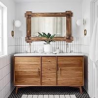 Vista 2 de MeMoreCool Espejo rústico de madera para baño, espejo decorativo con marco de granja para tocador, espejo rectangular de pared para dormitorio