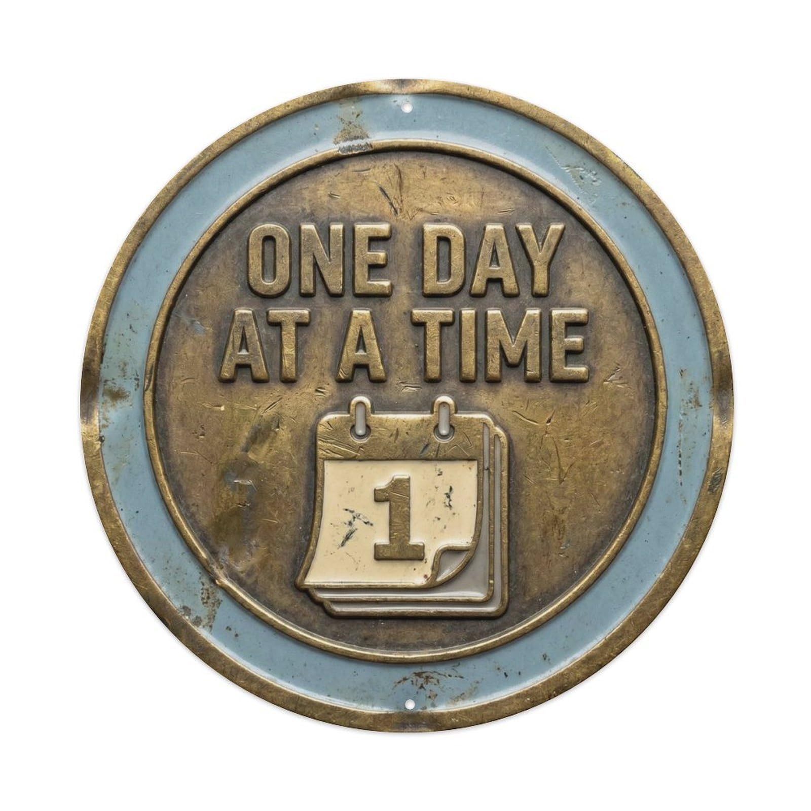 One Day At Time Motivational Quote Positive Motto Rustic Metal Tin Sign Plaque Wall Decor for Cafe, Man Cave, Club Bar, Office, Home Garden Round Metal Poster 8x8Inch