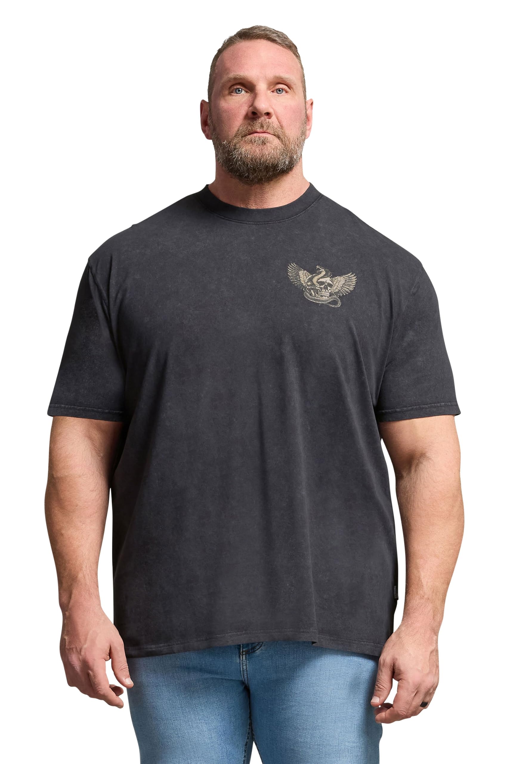 Badrhino Men's Dark Grey Graphic Acid Wash T-Shirt In | Size: 5-6Xl