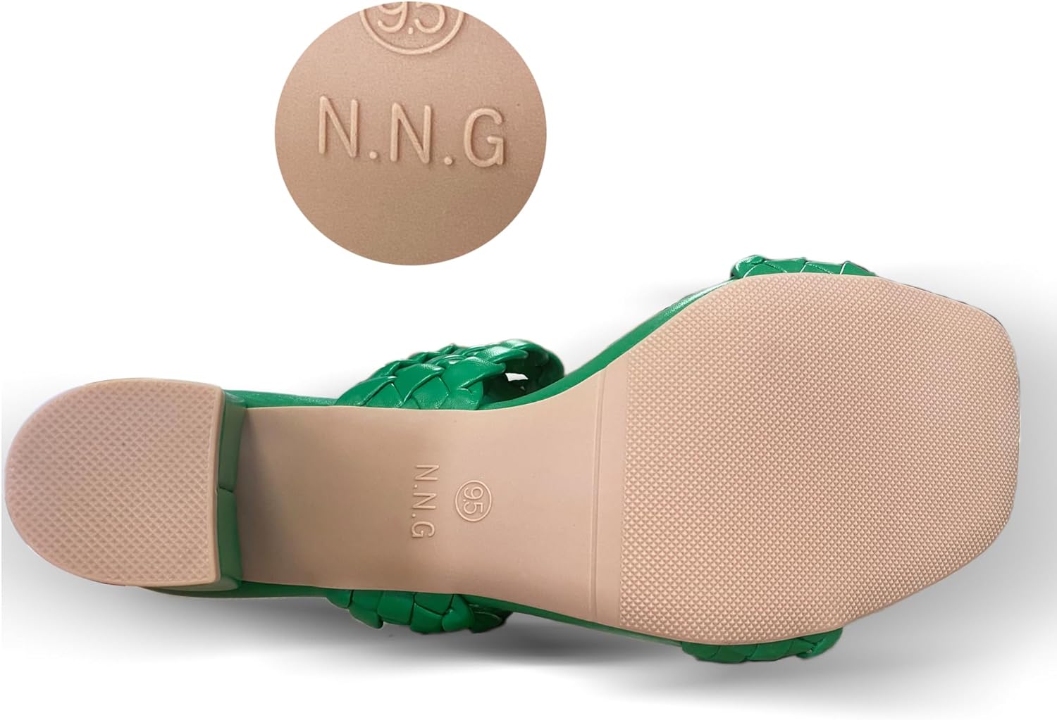 N.N.G Women Heels Sandals Braided Block Nude Summer Chunky Square Leather Woven Comfort Strappy Dress Casual Pumps Mules - Image 6