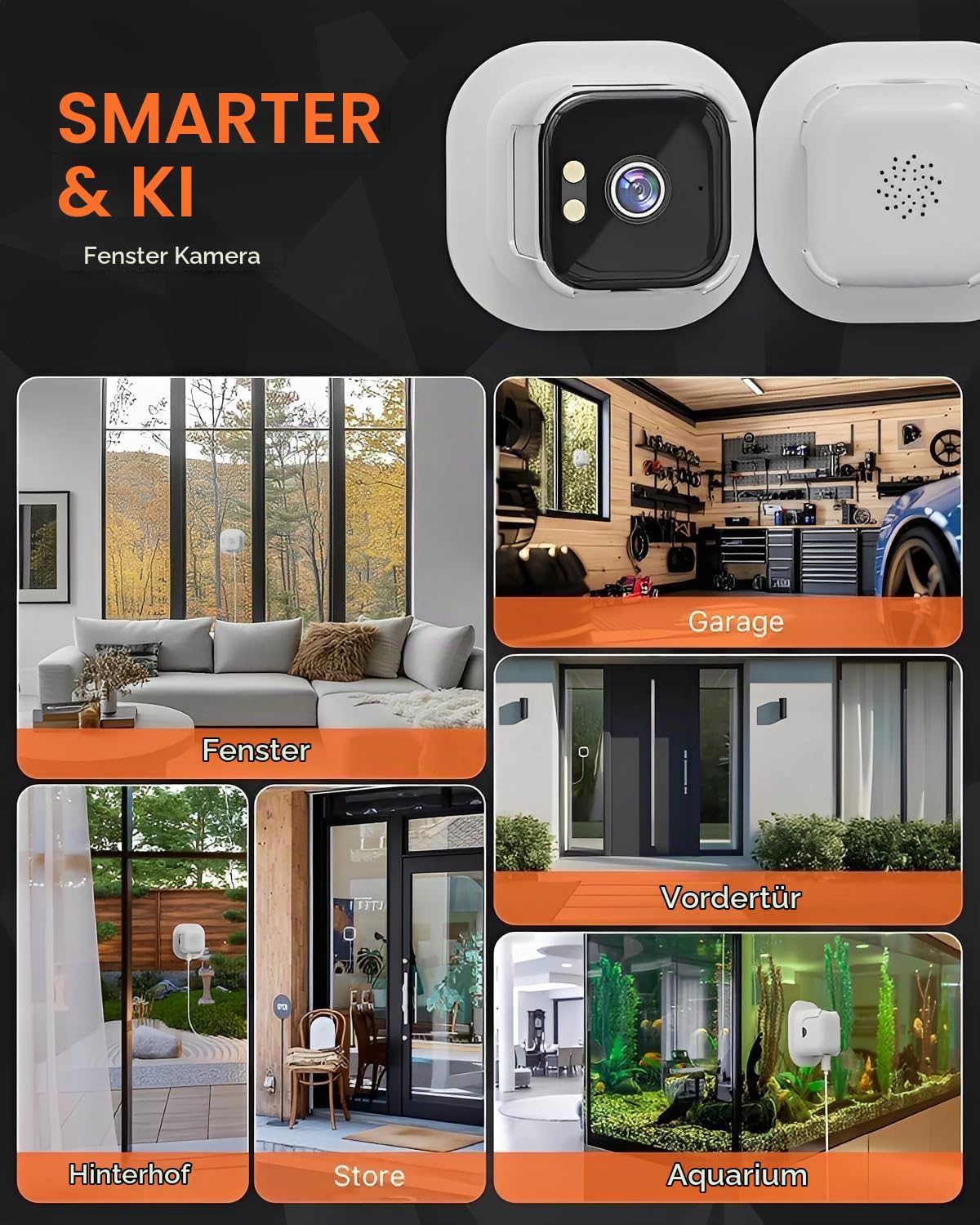 2K Fensterkamera Innen für Außenüberwachung, 3MP WLAN Kamera 2.4G/5G, KI Farb-Nachtsicht, Anti-Glare, PIR Bewegungserkennung, 24/7 Aufnahme, Alexa Kompatibel, Einfache Montage ohne Bohren, Weiß
