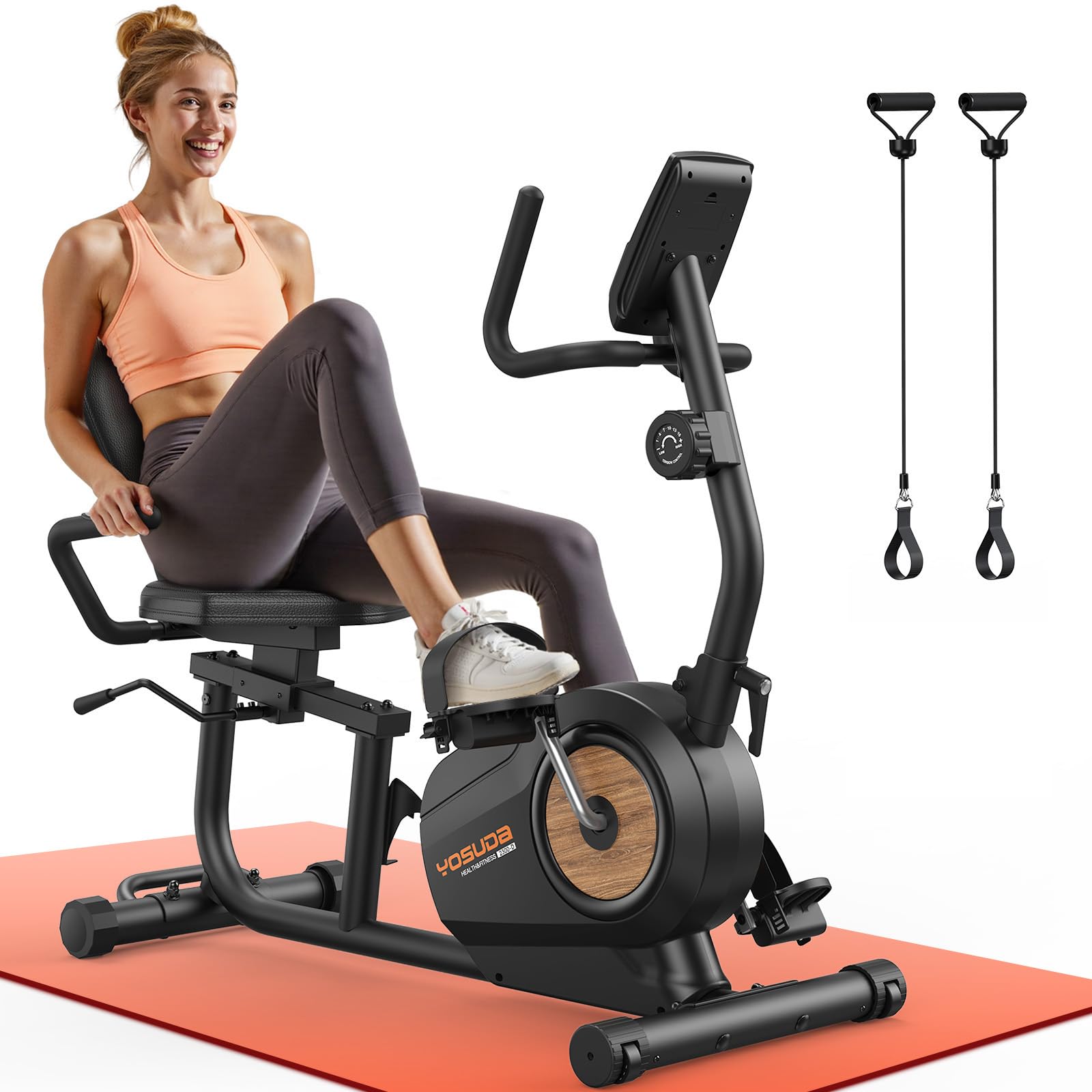 YOSUDA Bicicleta Estática Reclinada Doméstica – 16 Niveles Resistencia Magnética, Silenciosa, Asiento Ajustable, Montaje Fácil, Pantalla LCD, Sensores Pulso, Hasta 160kg, Bici estatica con respaldo