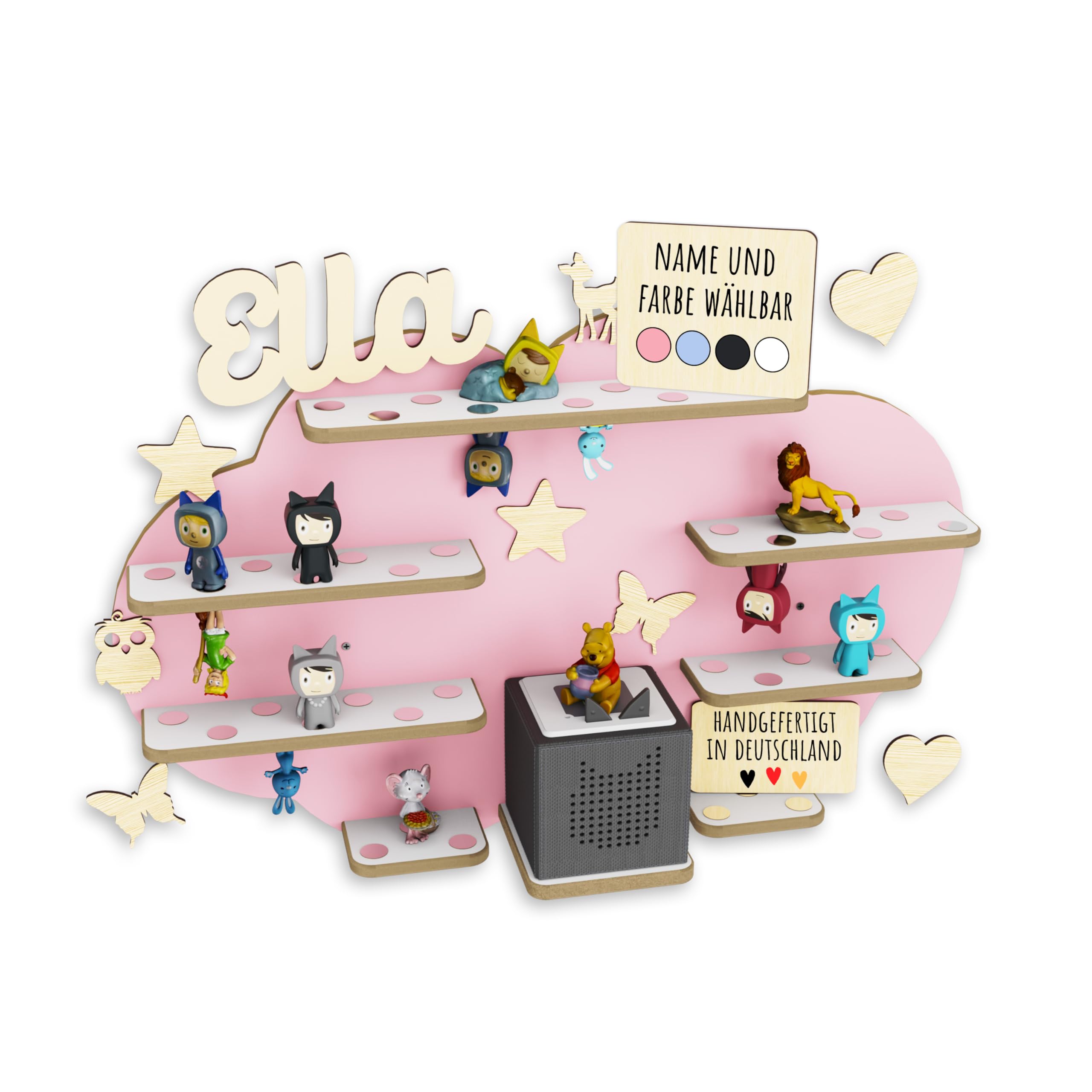 Holzura Kinderregal zur Tonie Aufbewahrung, Wandregal für Toniebox, Regale für Tonibox und Figur, Kinderzimmer Wandregale für Musikbox und Tonie figuren, Wolke (Flamingopink)