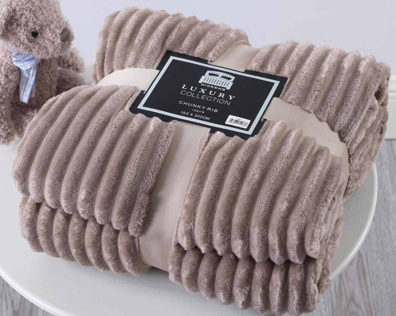 Amberlinnen Ltd Beige/Mink Luxury Chunky Rib Throw Soft Warm Blanket Fleece Throw Warm Cody Sofa Bed Decor (, 200Cm X 240Cm)