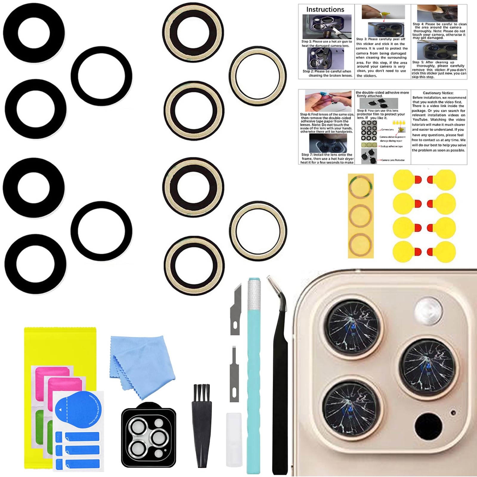 Photo 1 of 2 Sets LEAFE for iPhone 16 Pro and iPhone 16 Pro Max Camera Lens Replacement, OEM Original Camera Glass Lens with Pre-Installed Adhesive+Repair Tools