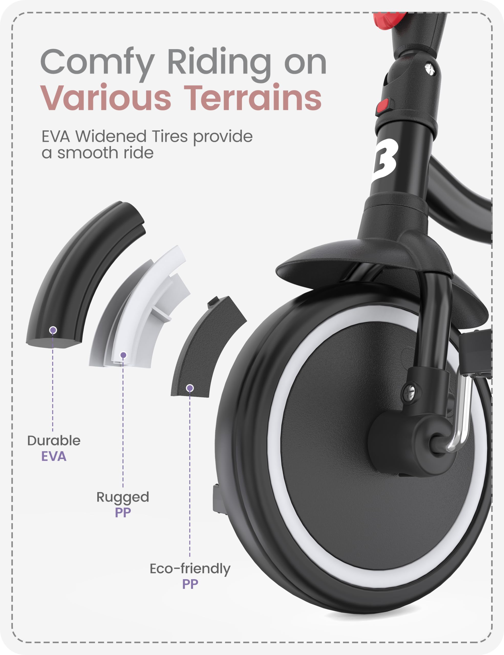 besrey Triciclo per bambini con campana, triciclo per bambini da 18 mesi a 5 anni, bicicletta per bambini da 1,5 a 5 anni, triciclo per bambini, regali e giocattoli per ragazzi e ragazze, nero