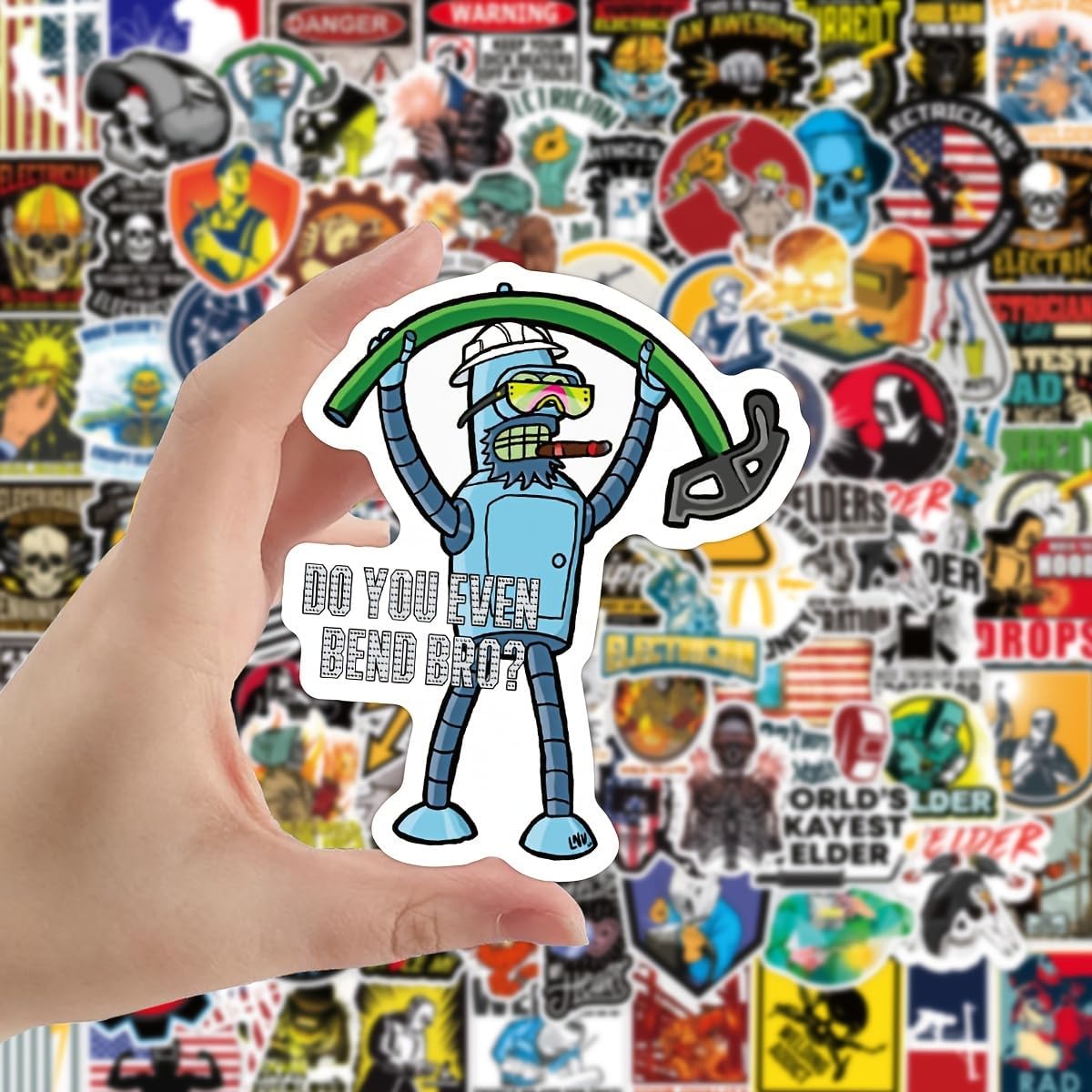 100pcs Hard Hat Stickers for Men, Funny Hardhat Stickers for Adults Toolbox Helmet, Prank Meme Vinyl & Waterproof Decals for Mechanics Electricians Union Oilfield Construction Welders