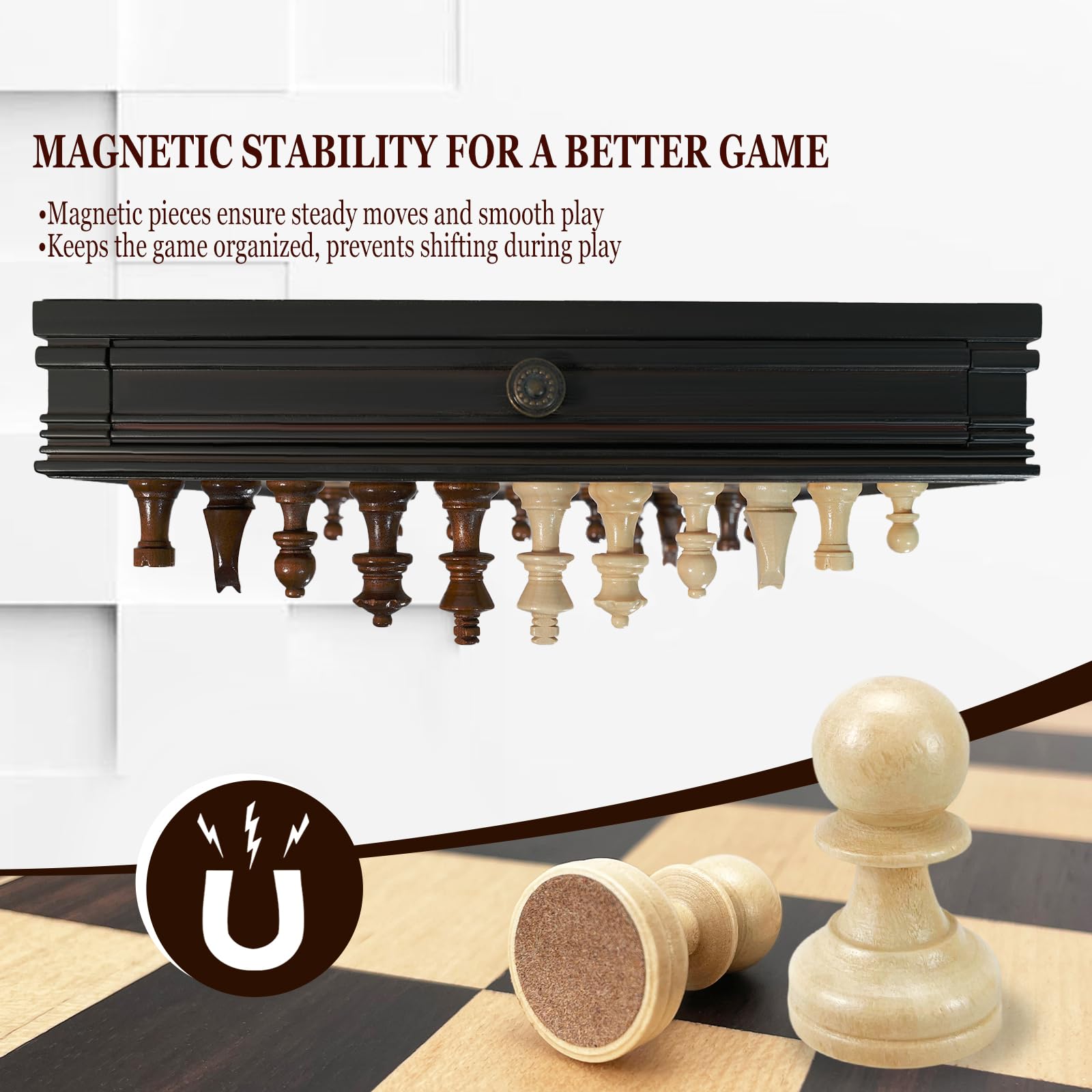 Sihaiyuan Wooden Chess Set Magnetic, 2-in-1 Chess Board Game 32cm, Solid Wood Drawer-Style Chess Board - Image 3