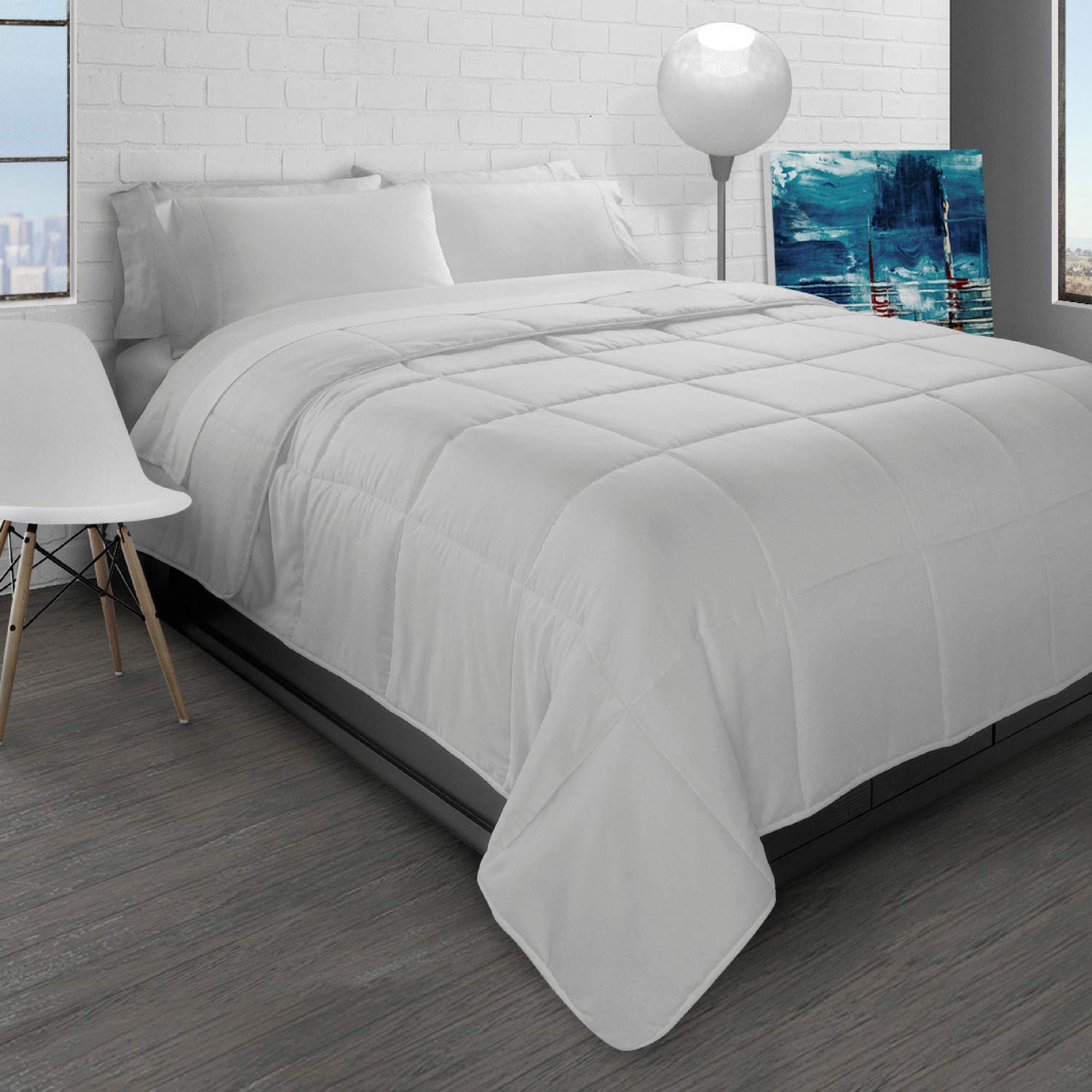 Ella Jayne Home Collection All Season Soft Brushed Microfiber Down Alternative Comforter, White, Full/Queen