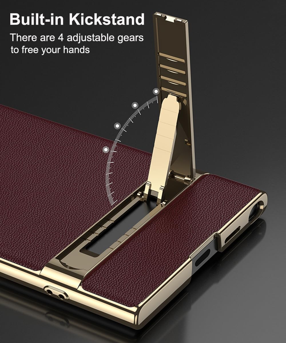 for Samsung Galaxy S24 Ultra Vegan Leather Case with 4 Modes Adjustable Kickstand,Thin Flexible Soft Grip Luxury Vegan Slim Protective Shockproof Phone for Samsung Galaxy S24 Ultra(Red)