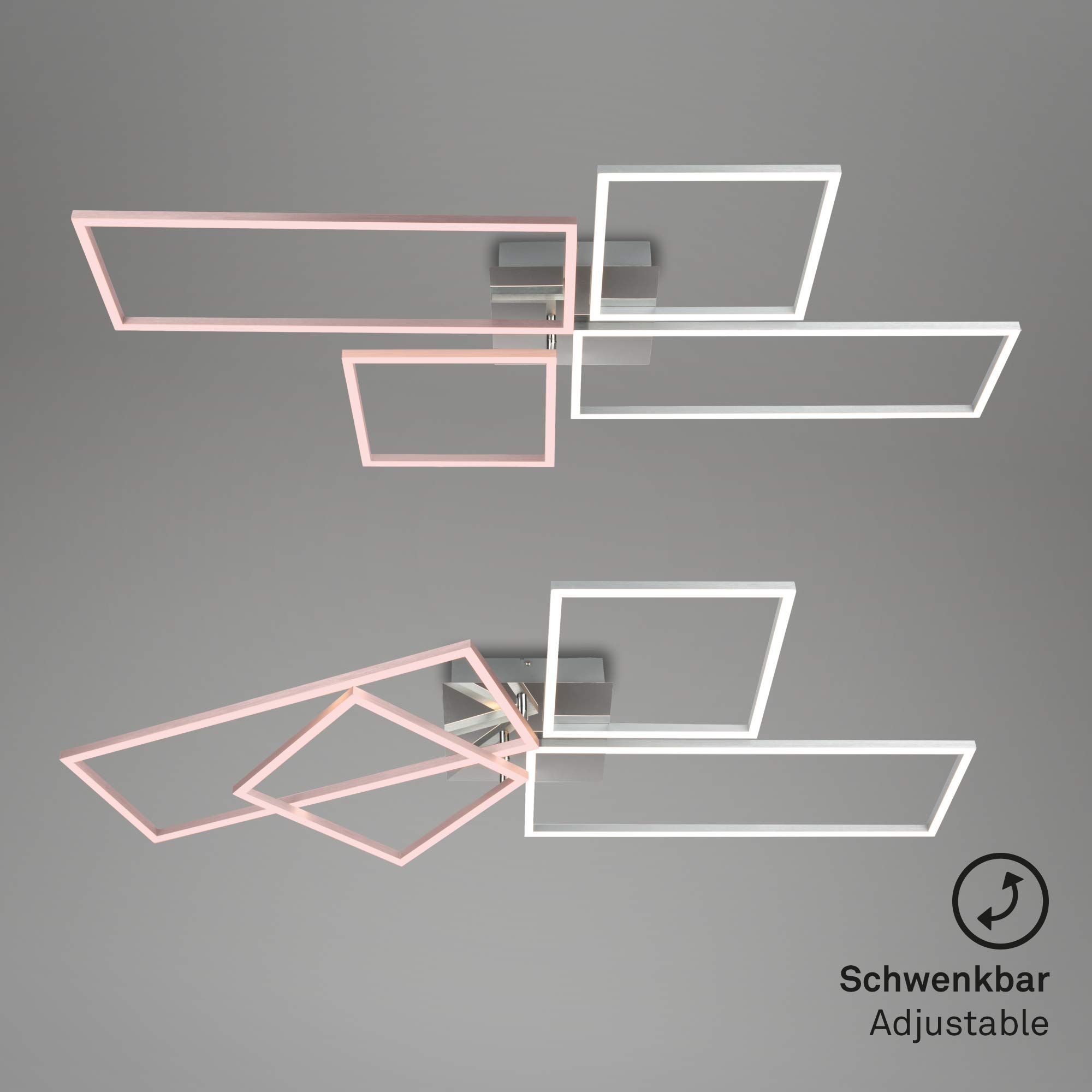 BRILONER - LED Deckenlampe mit Fernbedienung, dimmbar, einstellbar von warmweiß bis neutralweiß, LED Lampe, Deckenleuchte, Wohnzimmerlampe, Schlafzimmerlampe, Küchenlampe, 110x54x9,8 cm, Chrom-Alu