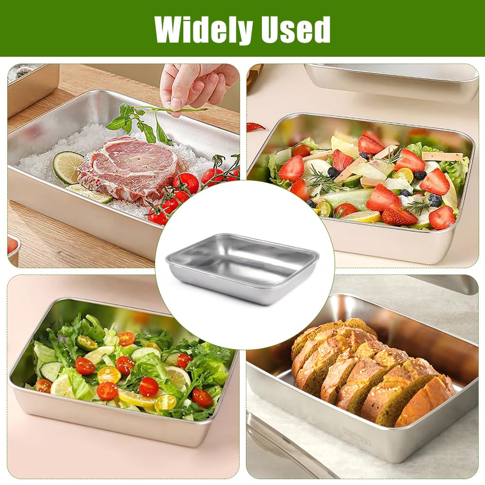 Zyren Set di 3 Teglie per Impanatura in Acciaio Inox,25x20x5 cm Teglia Forno Inox Rettangolare,Ciotole per Impanare,Facili da Pulire,Riutilizzabile,Vassoio Acciaio Impilabili per Carne,Pesce,Verdure