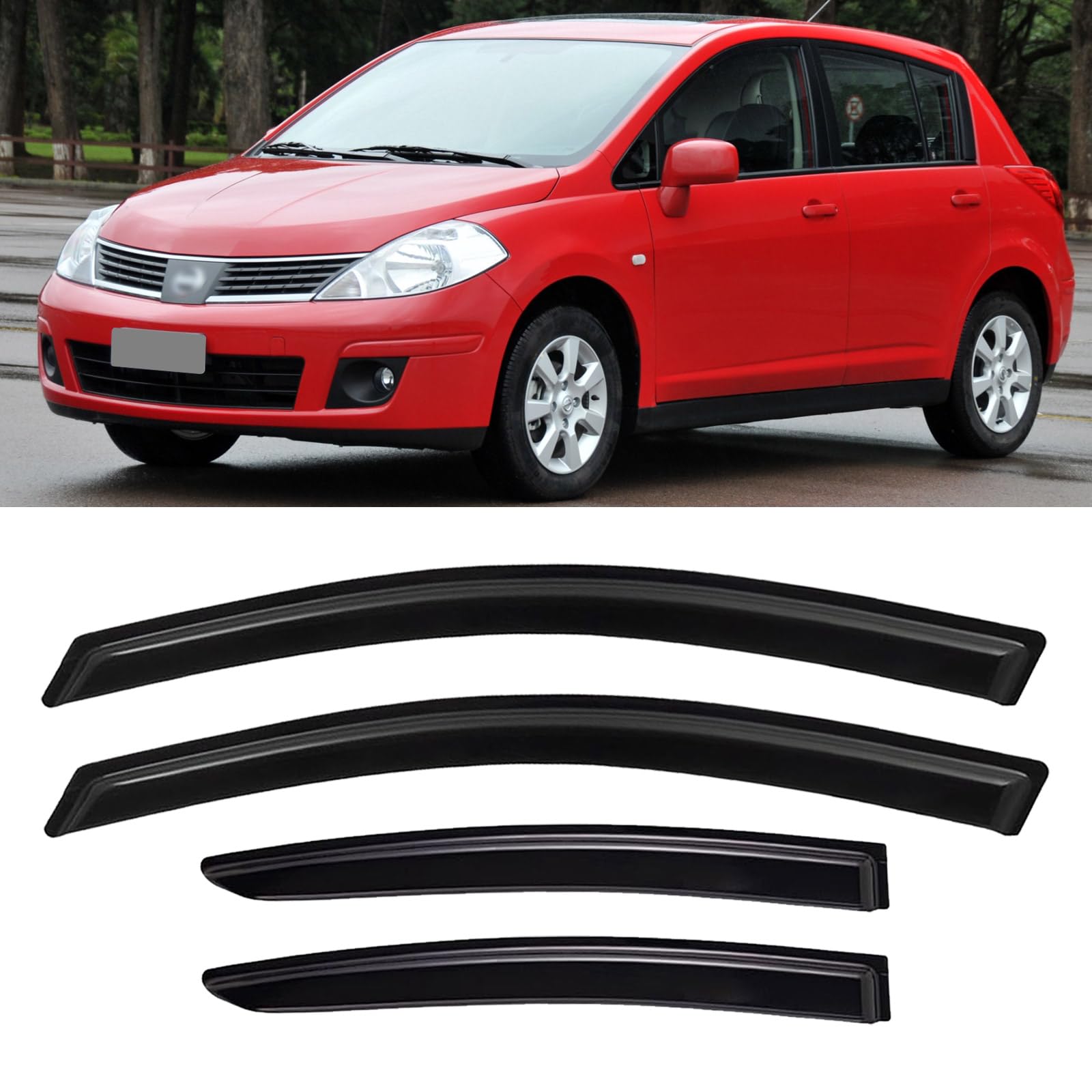 Window Visors Rain Guards for 2007-2012 Nissan Versa Hatchback &amp; Sedan | Out-Channel Window Vent Wind Deflectors Visors Shades Protectors for 07-12 Nissan Versa Hatchback &amp; 07-11 Versa Sedan