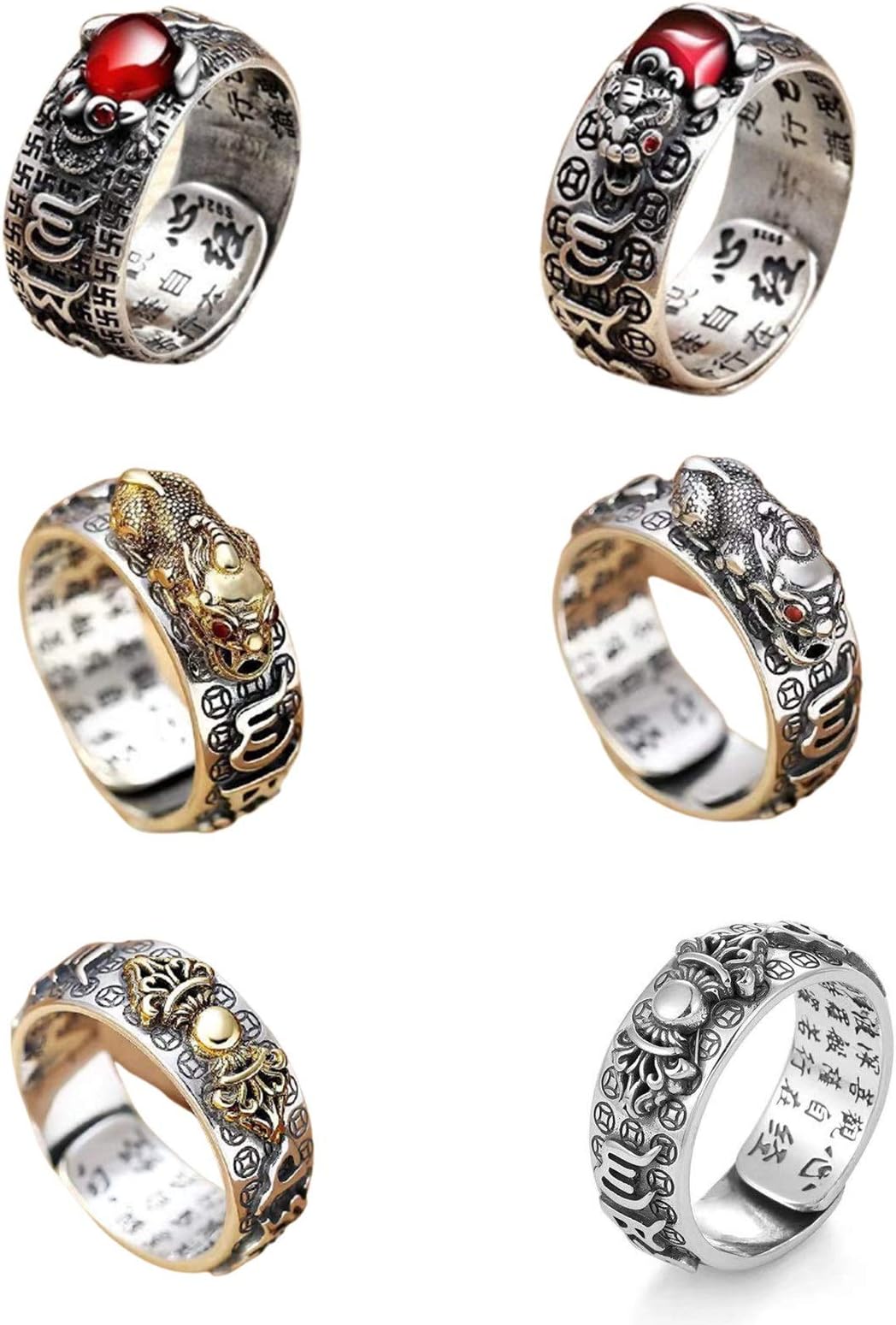Pixiu snake Charms Ring Feng Shui Amulet Open Adjustable Ring Buddhist Mani Mantra Protection Wealth Ring Wealth Lucky Jewelry Ring Lucky Tibetan Talisman Ring