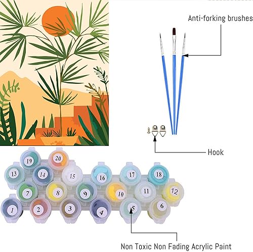 Miniatura 6 de cupmod Paquete de 6 kits de pintura por números para adultos principiantes, pintura acrílica bohemia fácil por números, kits de pintura de acuarela
