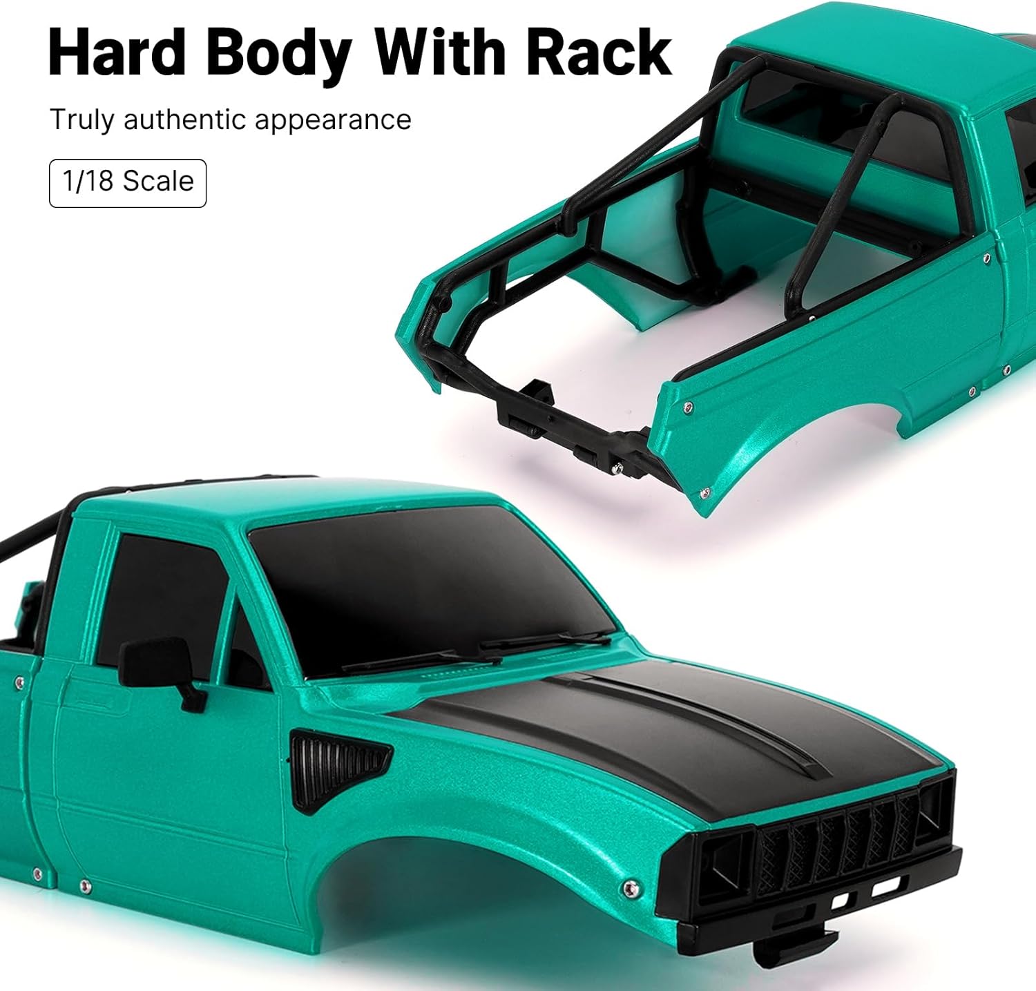 INJORA IR60 Pickup Hard Body Shell with Bed Rack for 1/18 RC Crawler TRX4M Defender Bronco(Green)