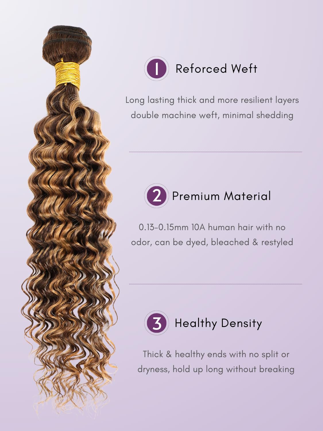 12A Honey Blonde Highlight Deep Wave Bundles Human Hair 18 20 22 Inch, 100% Virgin Brazilian P4/27 Brown Ombre Curly Weave 3 Bundles Deals Thick Track Balayage Colored Hair Extensions Sew In