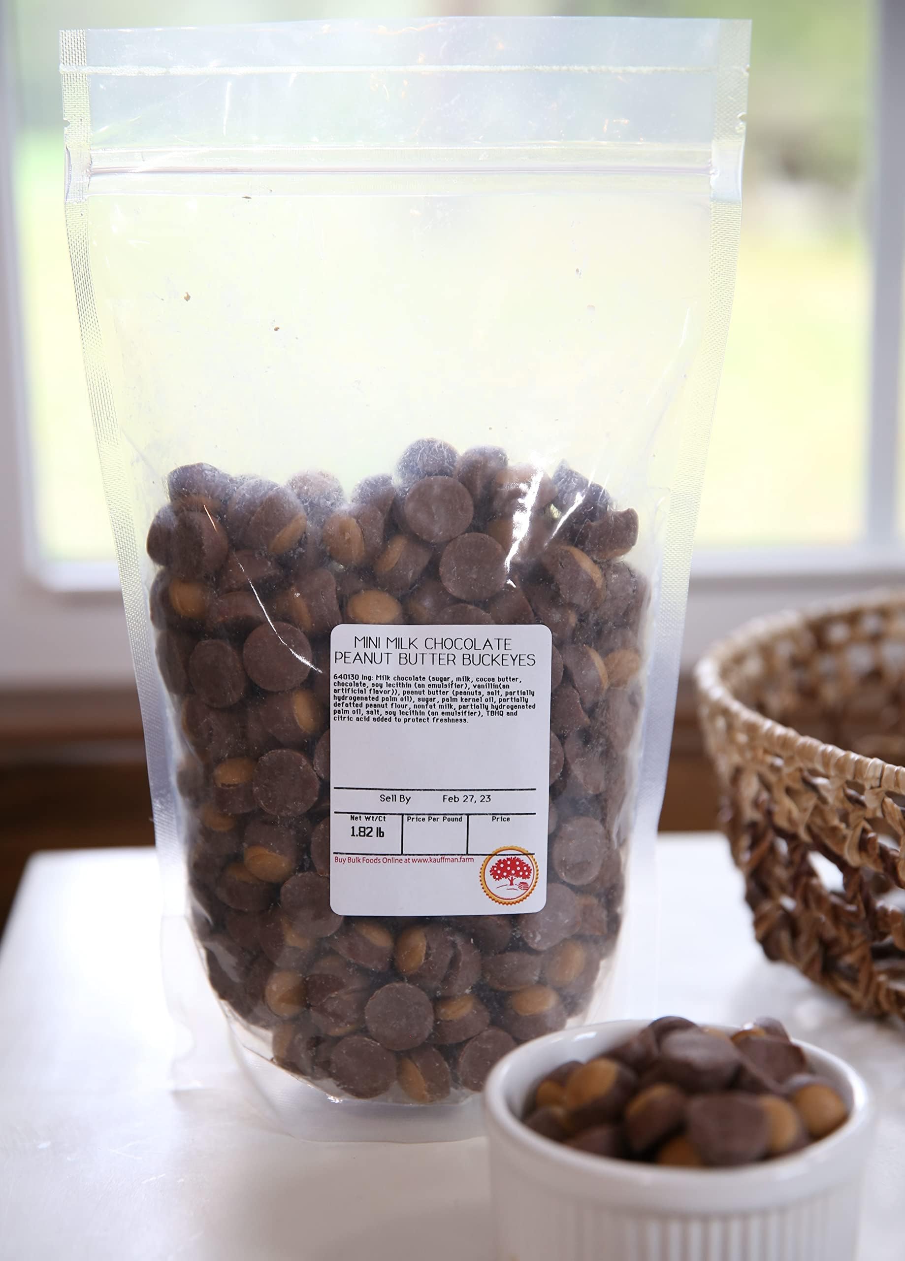 Kauffman Orchards Mini Milk Chocolate Peanut Butter Buckeyes Candy, Bulk 1.8 Lb. Bag