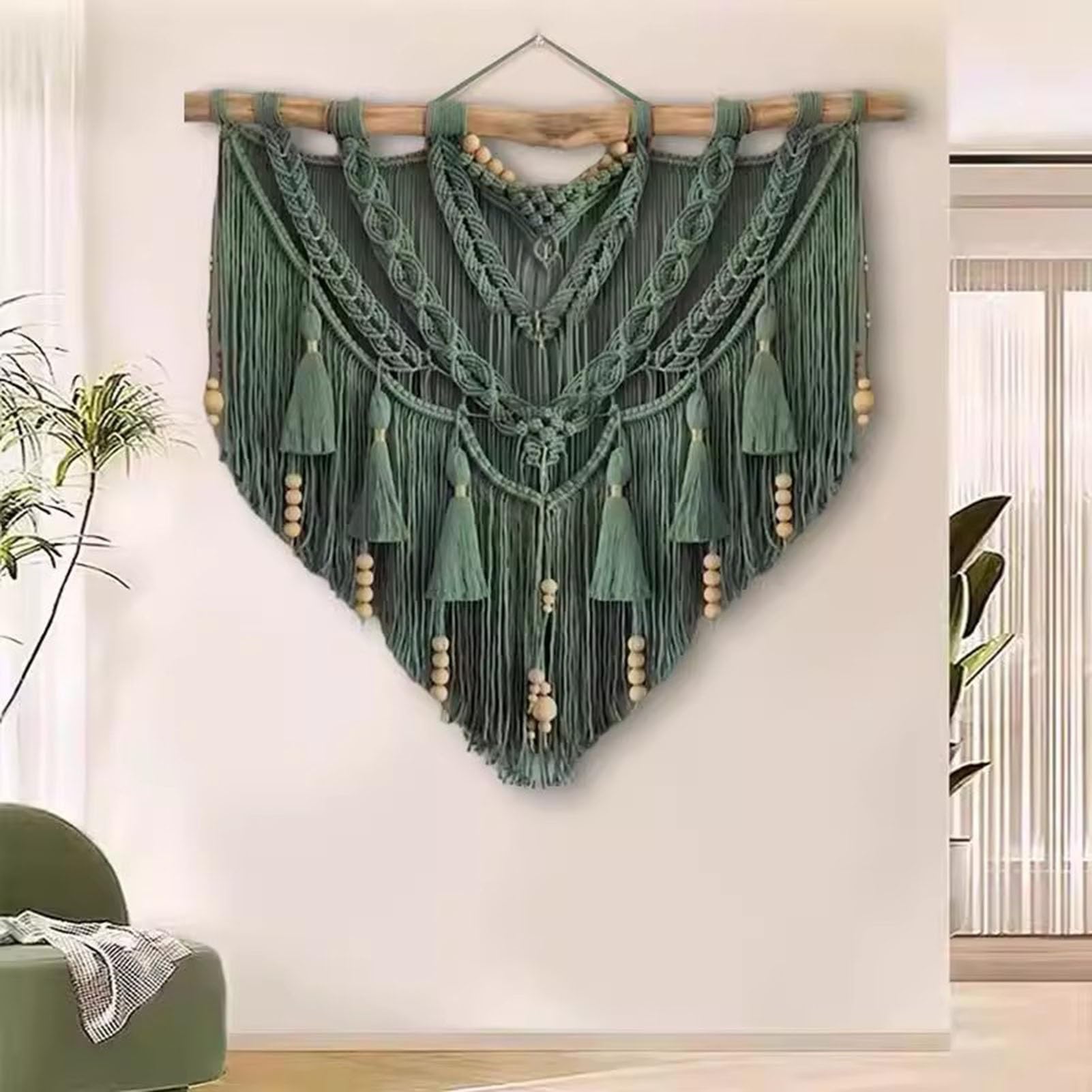 Makramee Wandbehang Grüner Makramee-Wandbehang, Groß, Handgewebt, Kunst-Wandteppich Für Zuhause, Gästehaus, Wohnzimmer, Schlafzimmer Und Sofa, Hintergrund-Wanddekoration(39.4x39.4in)