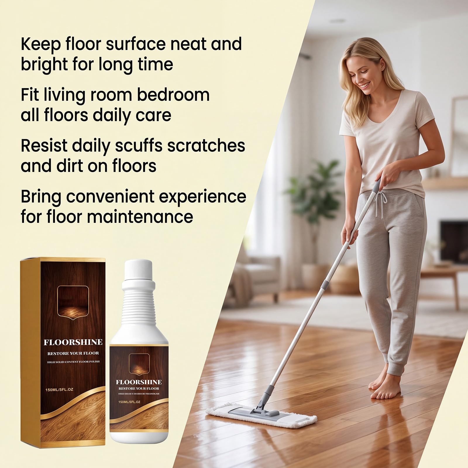 High-Solids Content Floor Polish, restaurador de suelos de madera dura rellena los arañazos, brilla y protege suelos de madera, limpiador multiusos y restaurador para muebles de madera y suelos (5